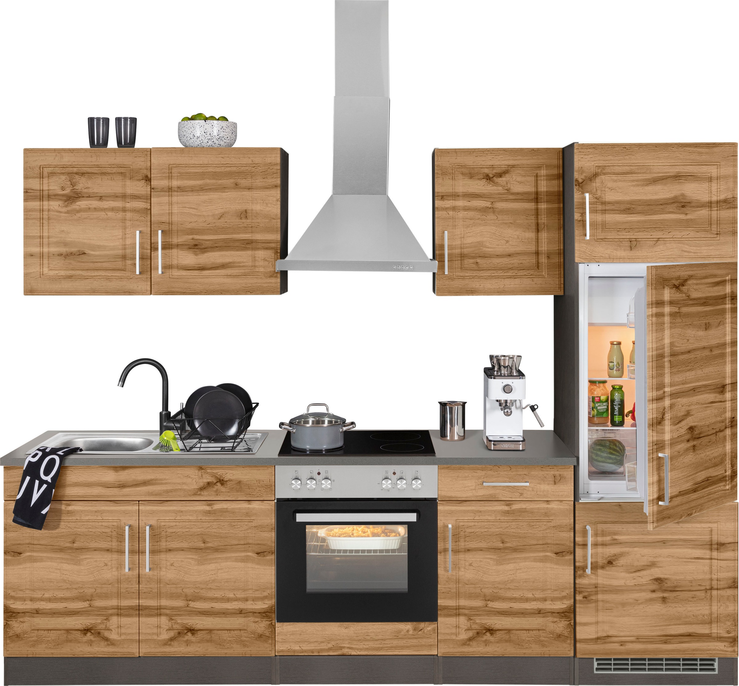 HELD MÖBEL Küchenzeile »Stockholm«, Breite 270 cm, mit hochwertigen MDF Fronten im Landhaus-Stil