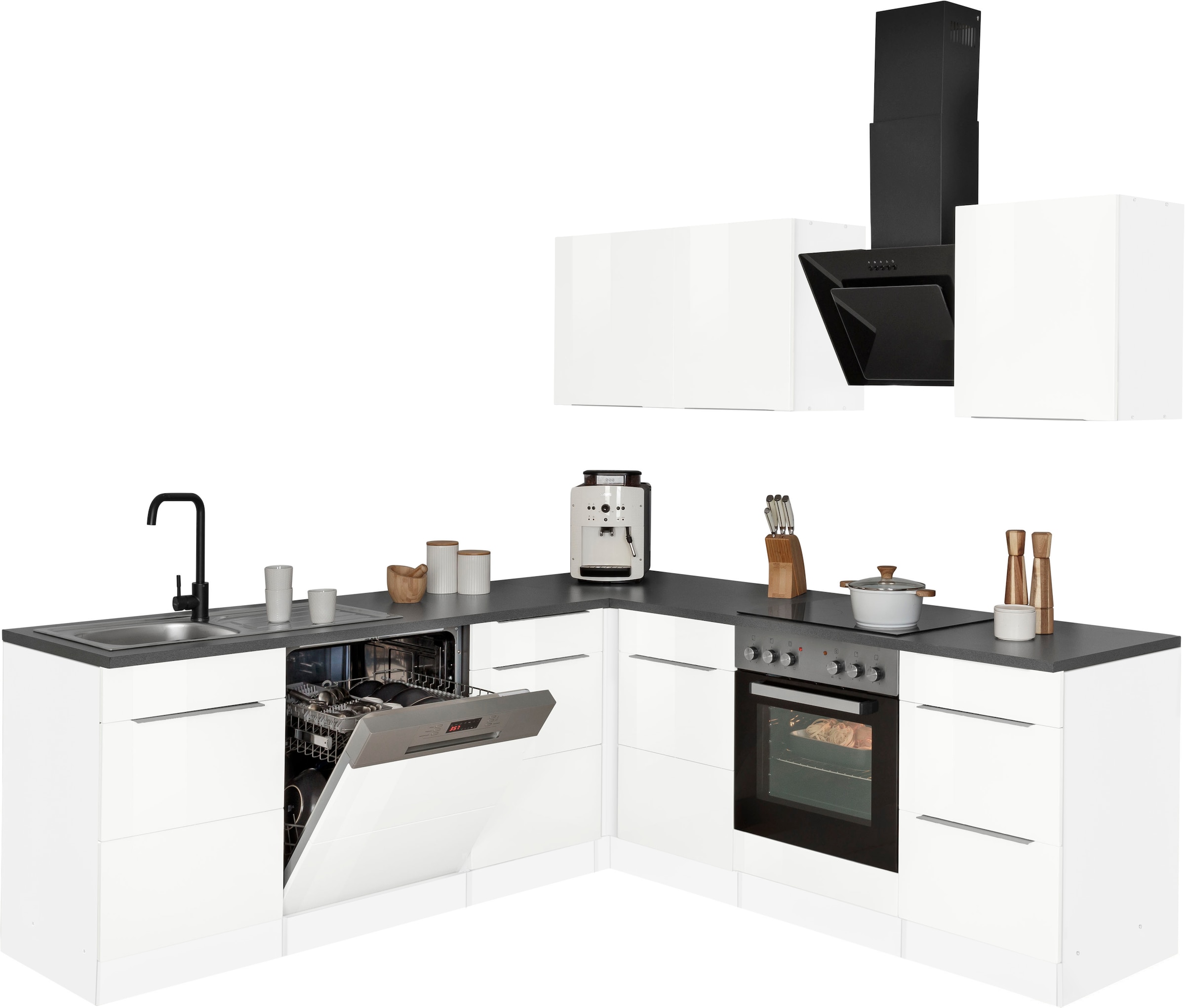 KOCHSTATION Winkelküche »KS-Brindisi«, Stellbreite 220/220 cm, wahlweise mit E-Geräten, mit MDF-Fronten