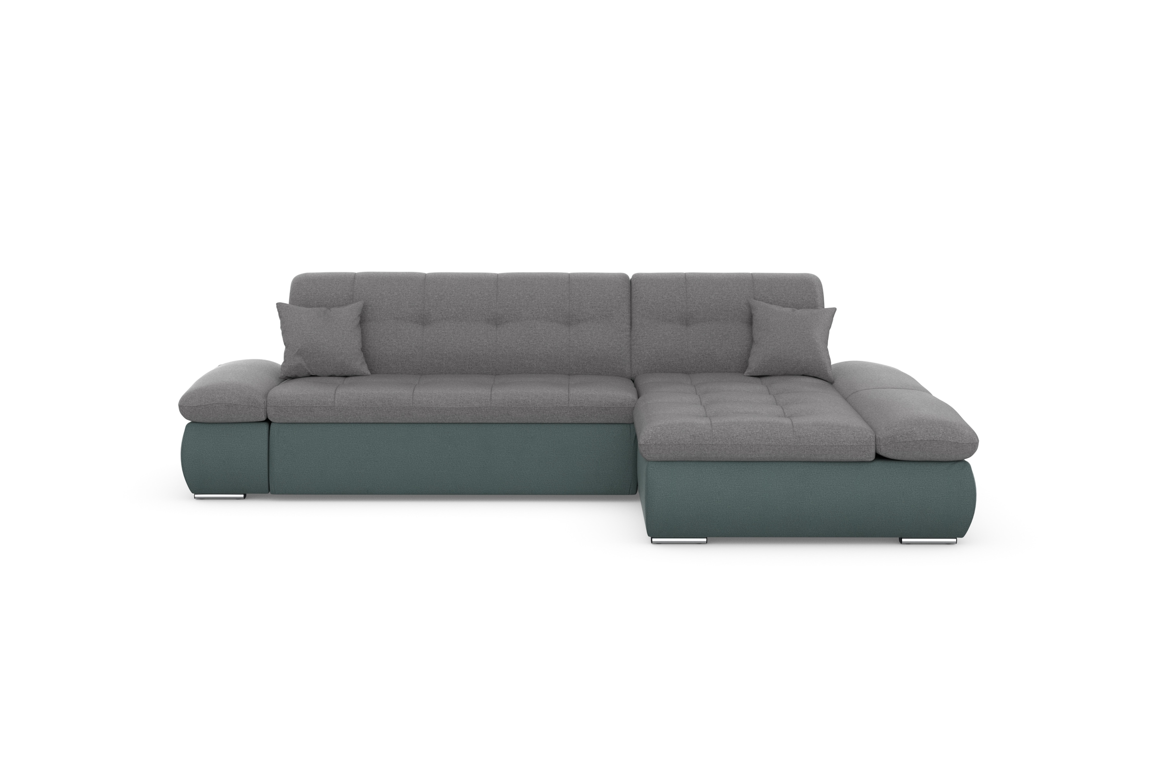 DOMO collection Ecksofa »Moric, L-Form, XXL-Sofa - Breite 300cm«, wahlweise mit Bettfunktion und Armteilverstellung, eisblau-grau