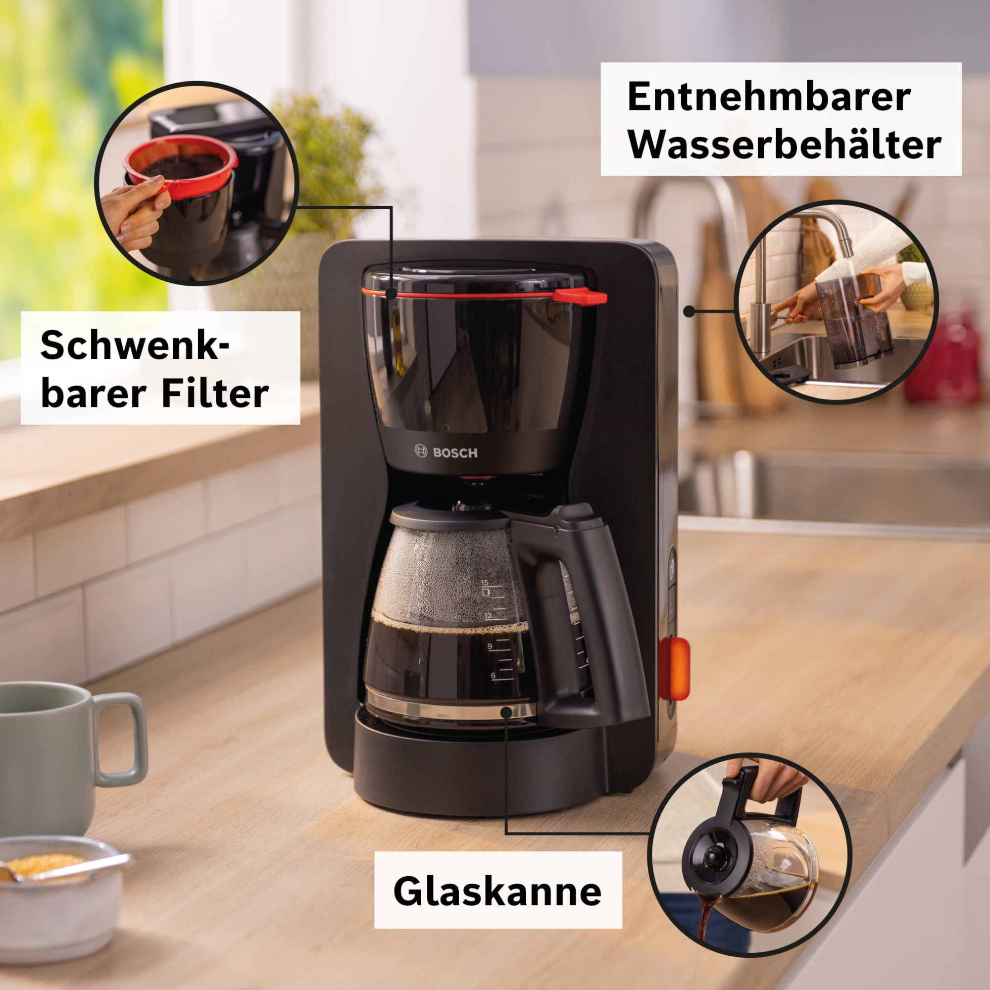 BOSCH Filterkaffeemaschine »MyMoment TKA3M133« 1,25 l Kaffeekanne Papierfilter 1x4 60min Warmhaltefunktion, Aroma intense, Entkalkungsprogramm, 1200 W