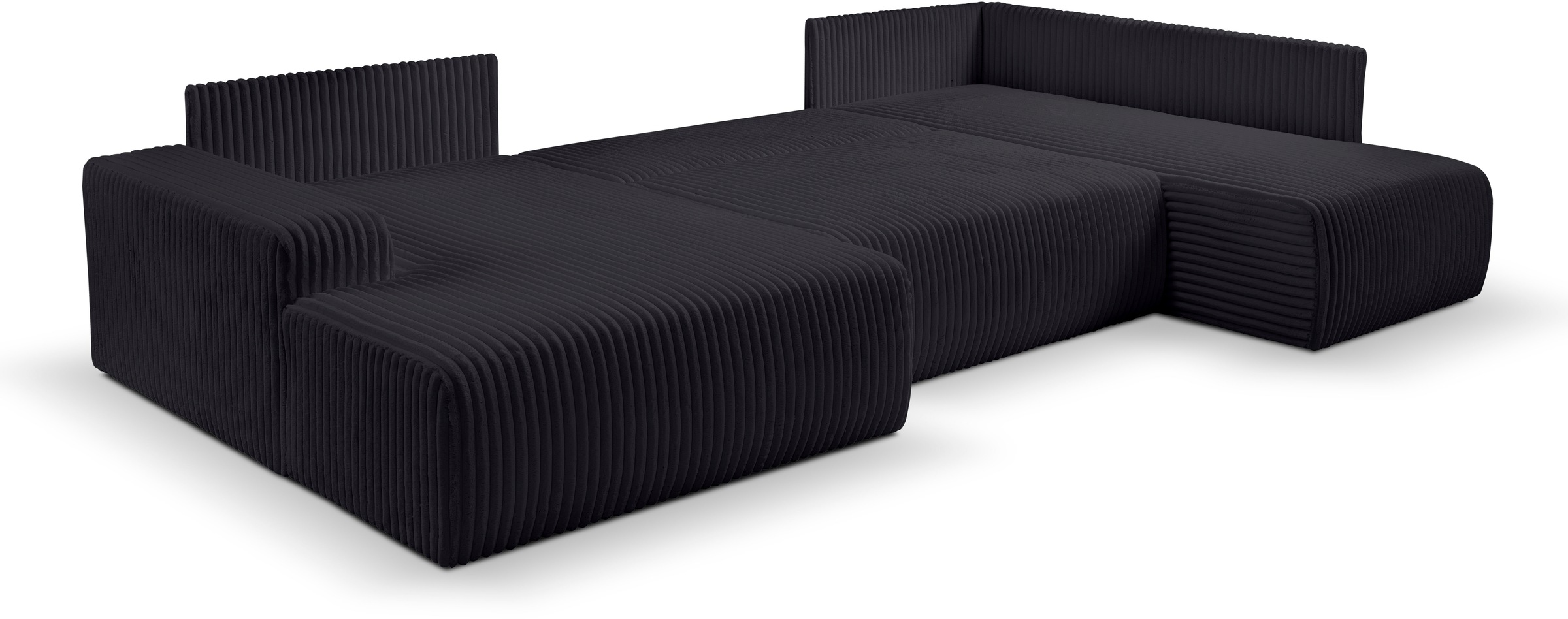 WERK2 Wohnlandschaft »Rotterdam-U, U-Form, in kuschelweichem Cord oder Breitcord«, Design Sofa mit Schlaffunktion & Bettkasten, Breitcord, Schwarz