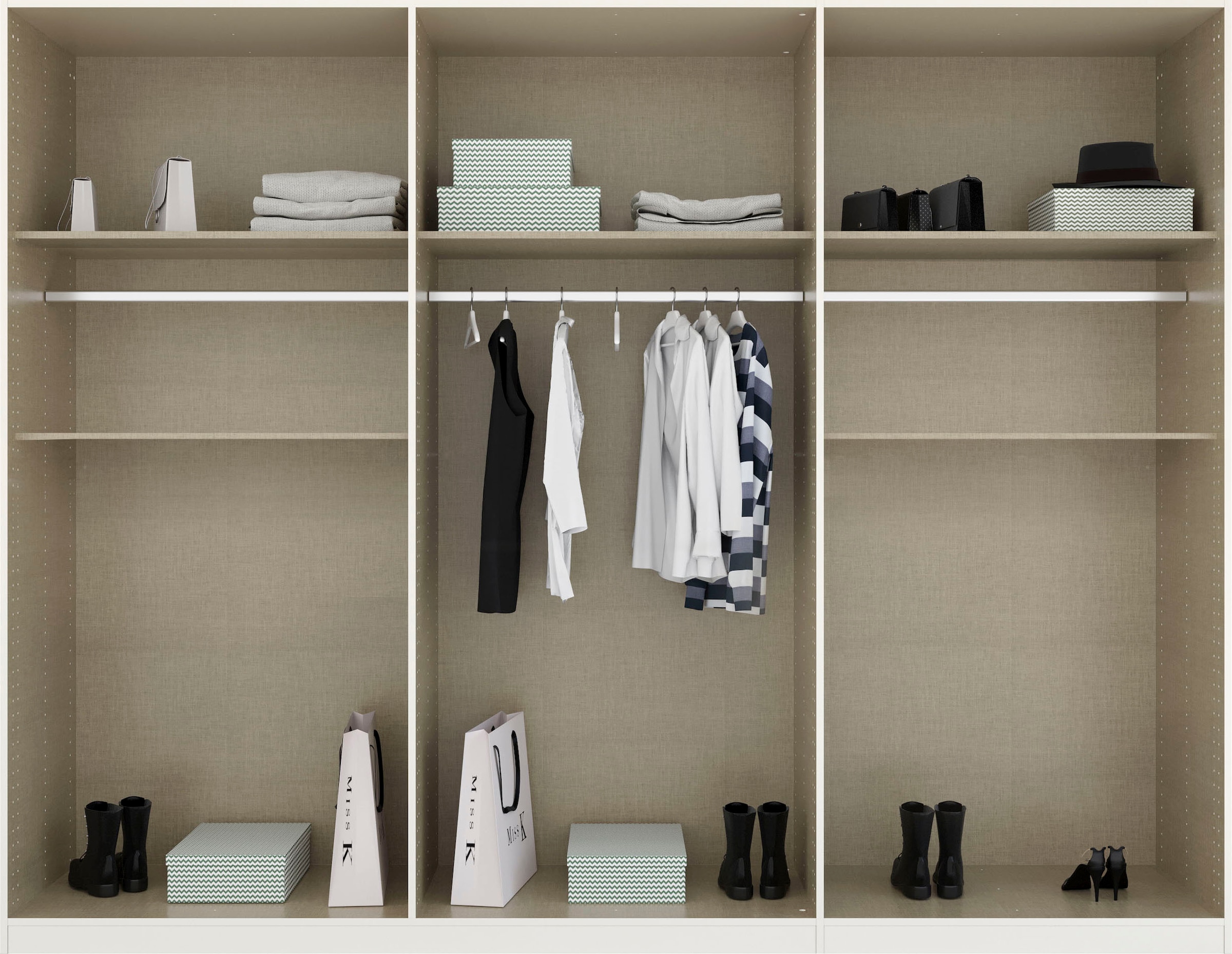 rauch Drehtürenschrank »Kleiderschrank Schrank Garderobe Wäscheschrank TICAO mit 2 Schubladen«, die in der Höhe variabel positioniert werden können MADE IN GERMANY