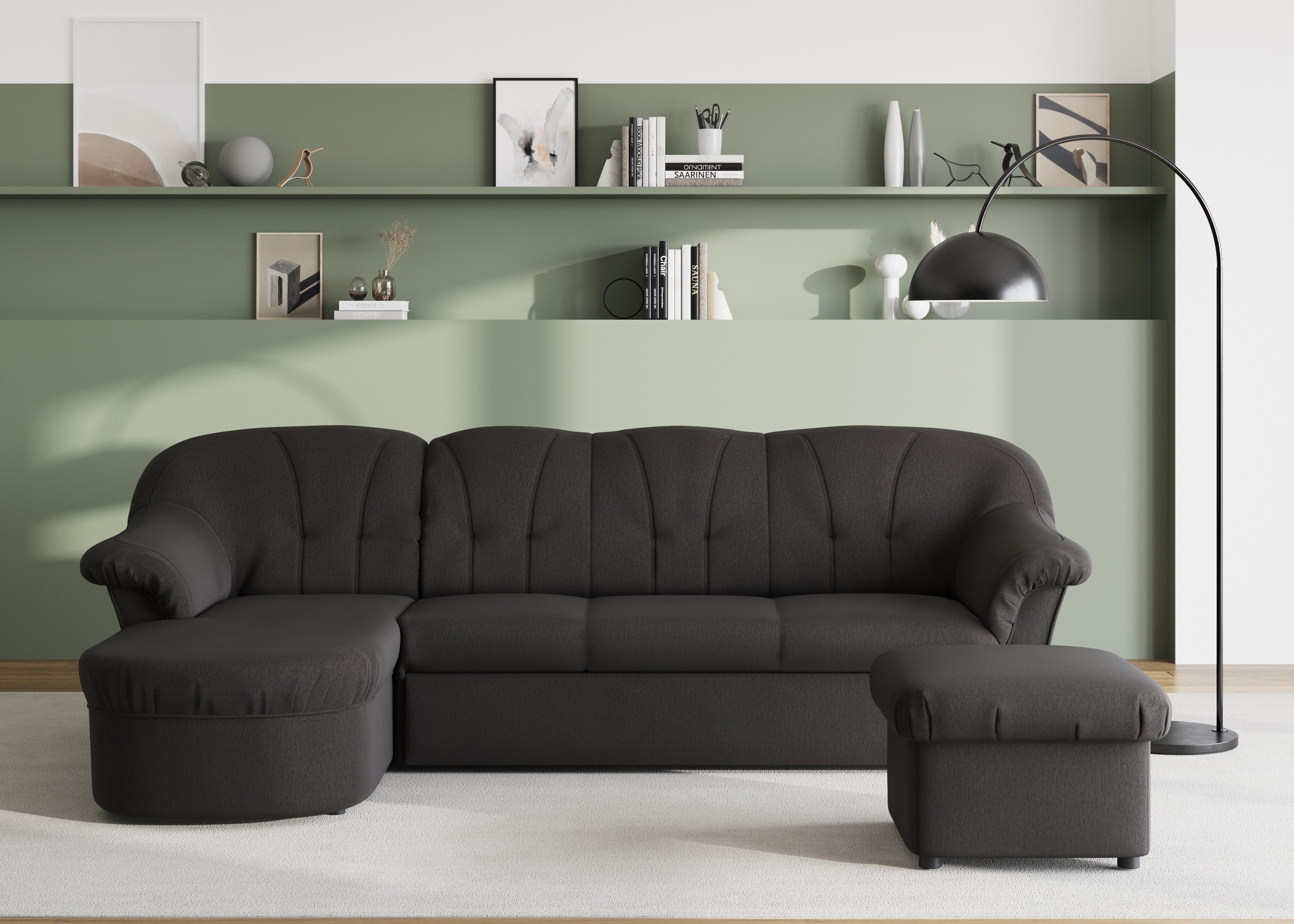 DOMO collection Ecksofa »Pegnitz, elegante Rückensteppung, kompakte Stellmaße 238/141cm, L-Form«, wahlweise mit Bettfunktion
