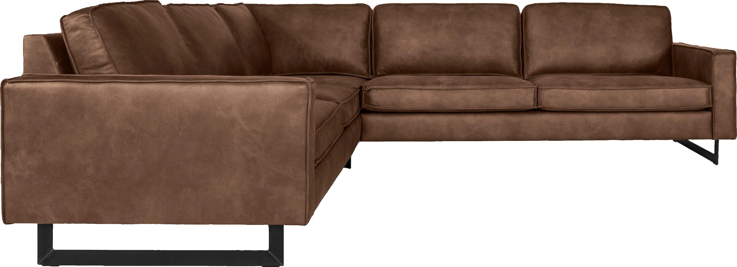 Places of Style Ecksofa »Pinto, XXL, 250/290 cm, langer Schenkel, Ottomane«, Cord, Chenille, Lederoptik, mit Keder, Metallfüße, Wellenunterfederung