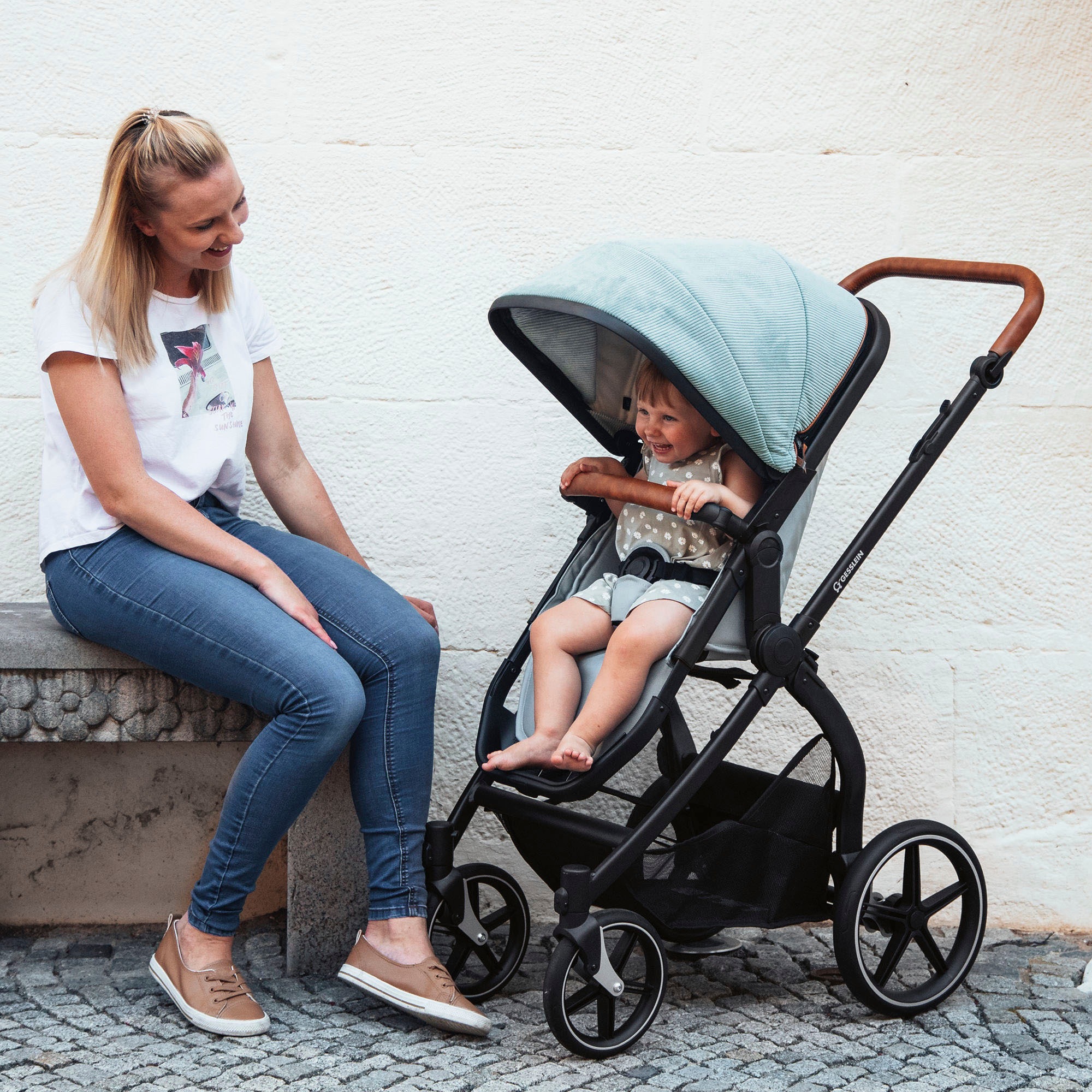 Gesslein Kombi-Kinderwagen »FX4 Soft+ mit Aufsatz Life, schwarz/cognac, eisblau«, mit Babywanne C3 und Babyschalenadapter