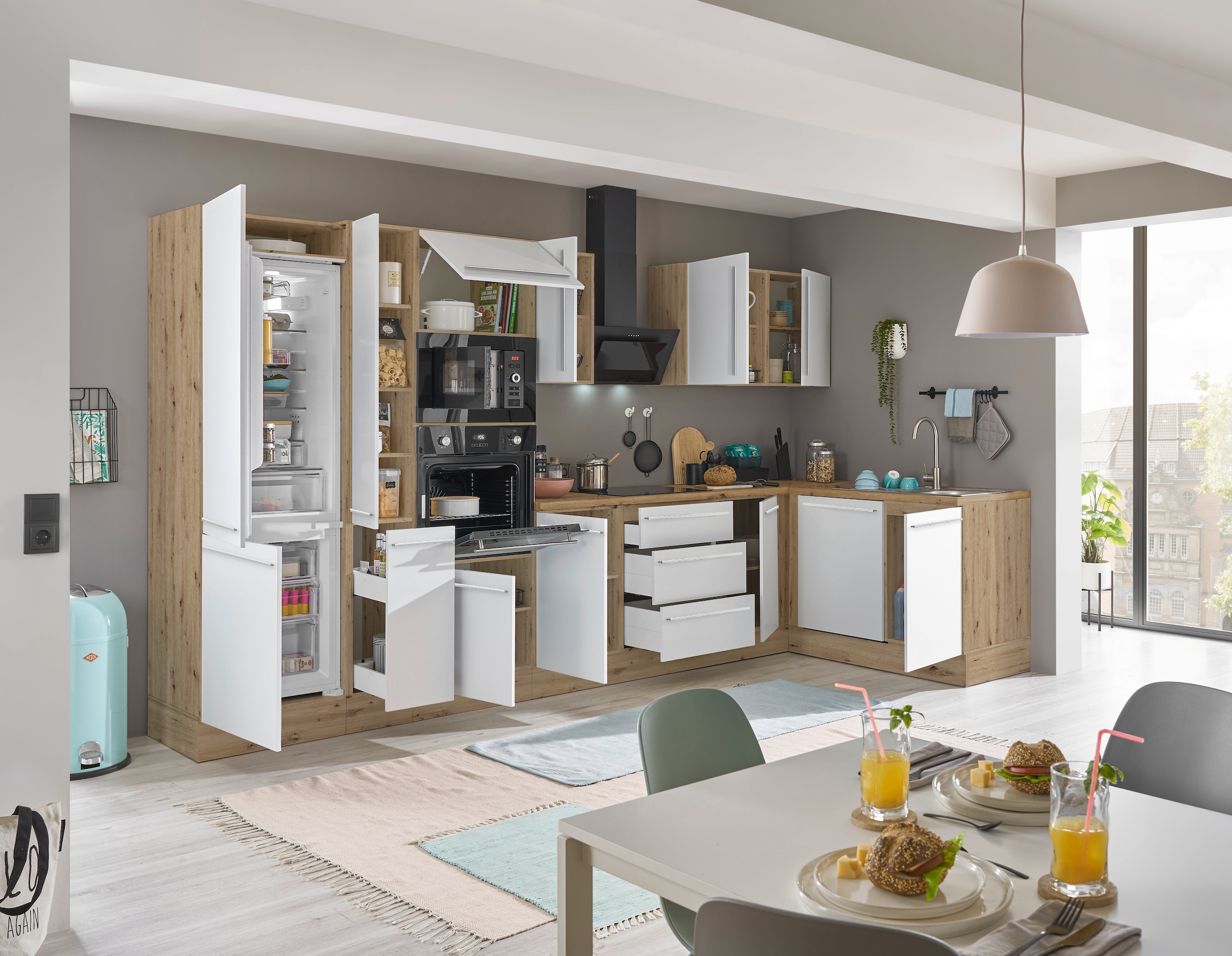 KOCHSTATION Winkelküche »Florida, Stellbreite 370x175 cm«, wahlweise mit E-Geräten, mit Softclose für Türen und Schubkästen