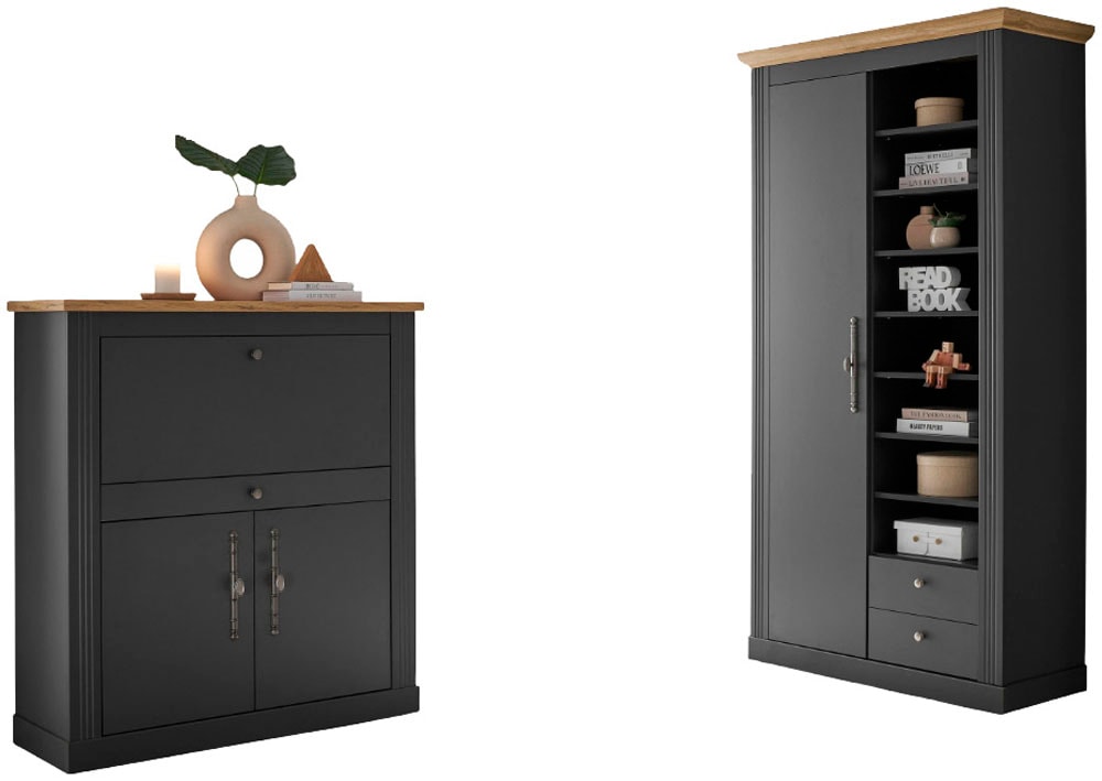 OTTO home Büromöbel-Set »Westminster, wohnliches Home-Office, Büro in zwei Farben verfügbar« Set, 2 tlg. enthält Sekretär und Stauraumschrank im Landhausstil, mit Kabelkanal