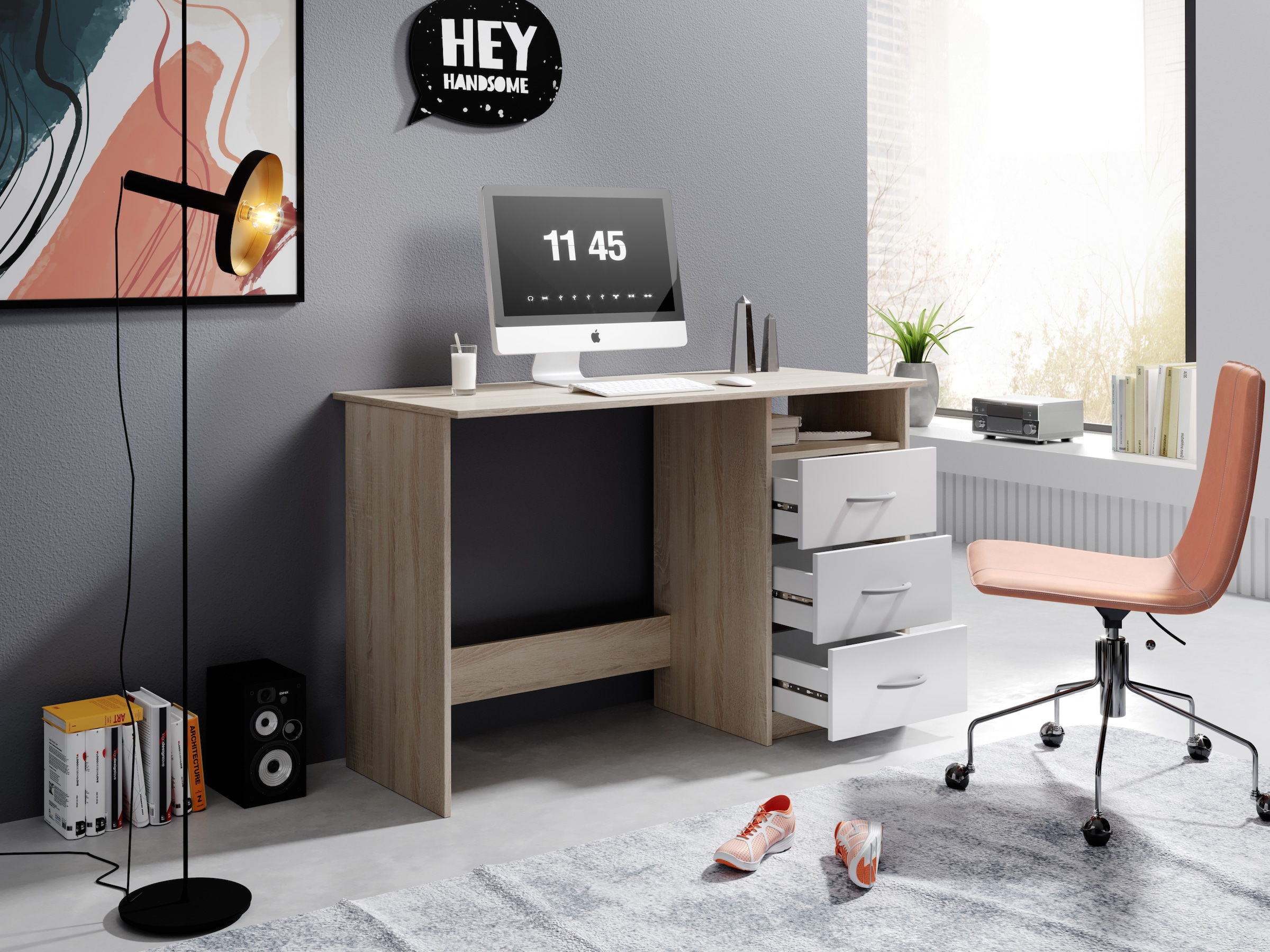 BEGA OFFICE Schreibtisch »Adria, Computertisch,«, Schubkästen rechts oder links montierbar, Breite 123 cm