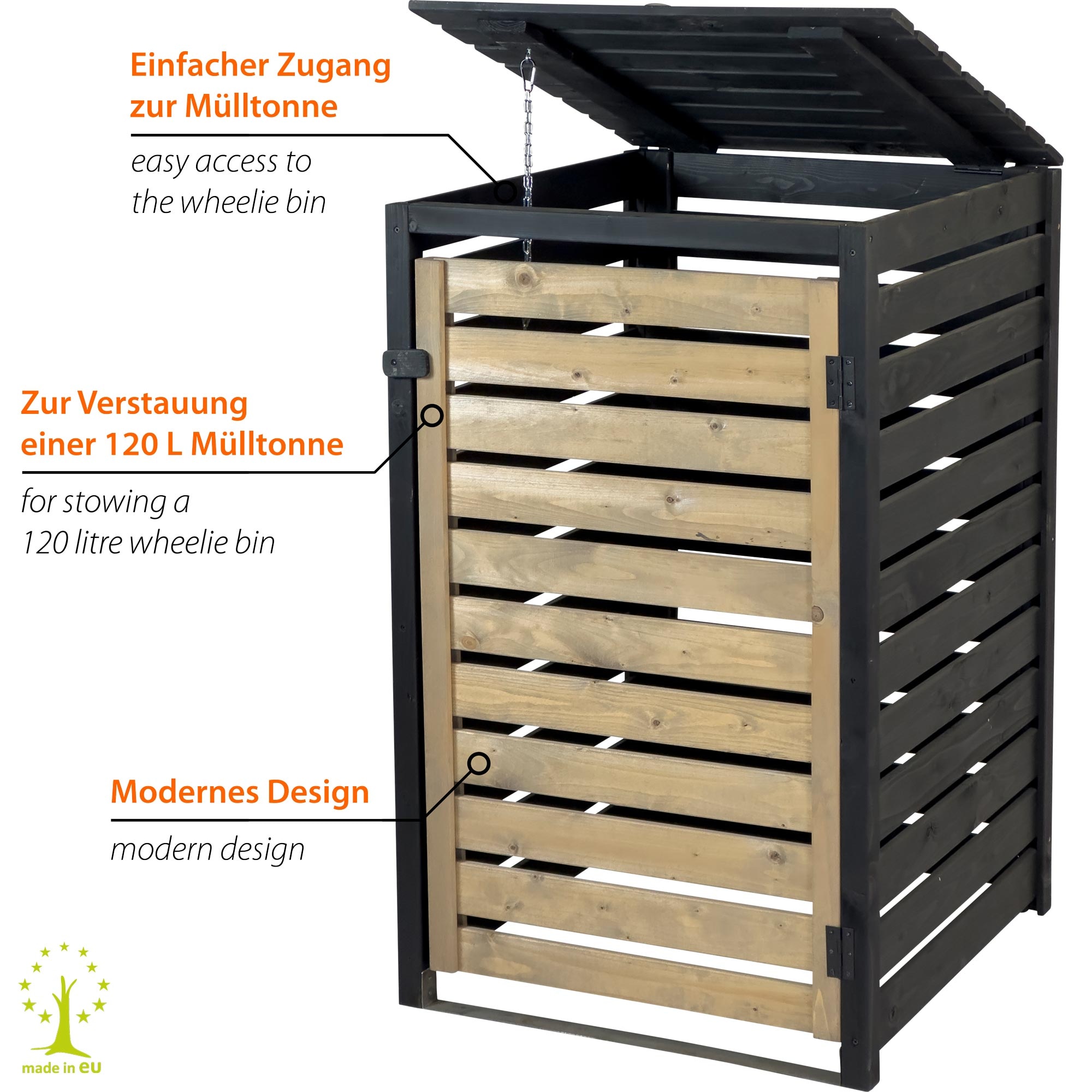 dobar Mülltonnenbox »Mülltonnenverkleidung 120 L, schwarz-anthrazit« aus robustem lasiertem Fichtenholz