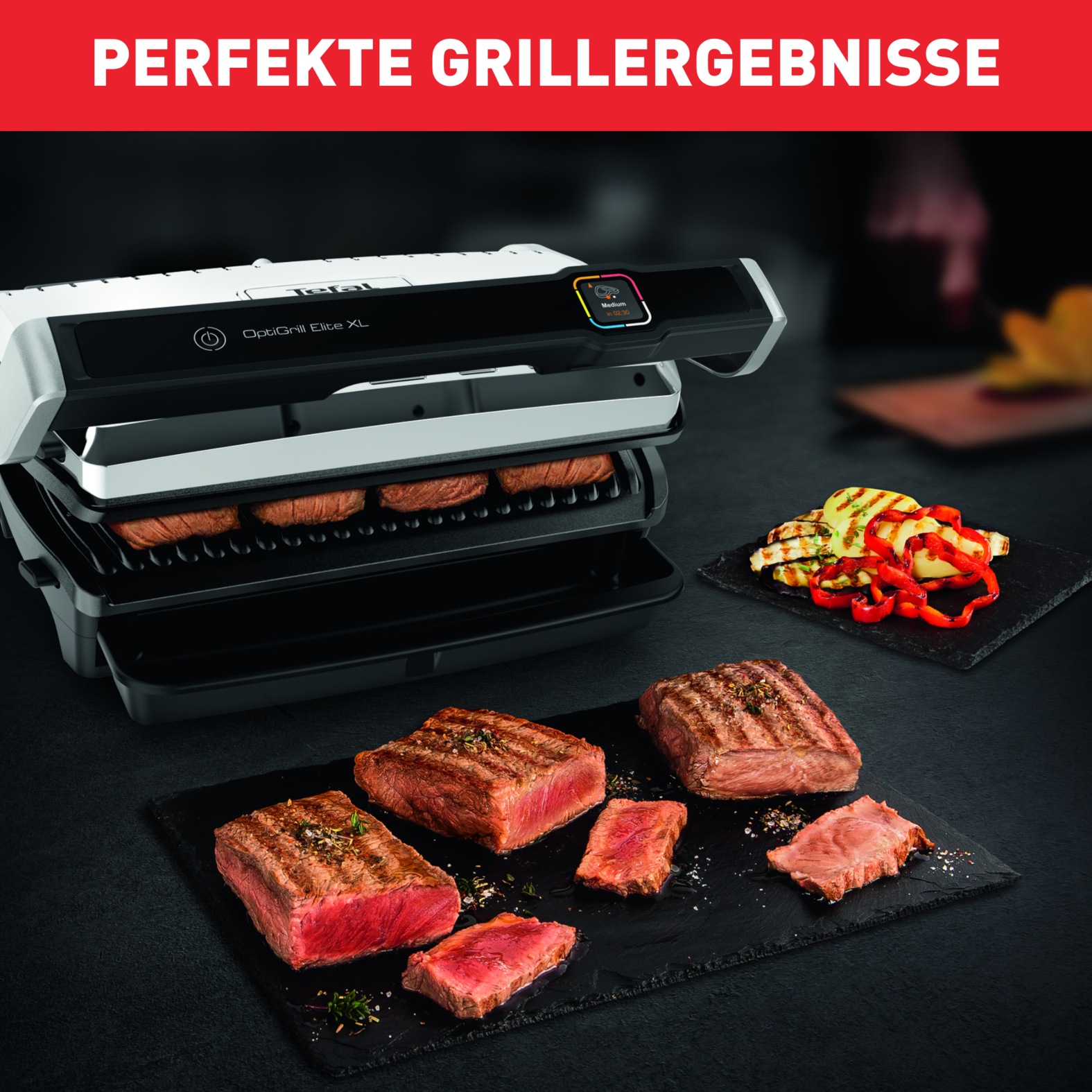 Tefal Kontaktgrill »OptiGrill Elite XL, spülmaschinengeeignete Platten«, 2200 W, Countdown zum Grillergebnis, Grillboost für Grillstreifen, GC760D