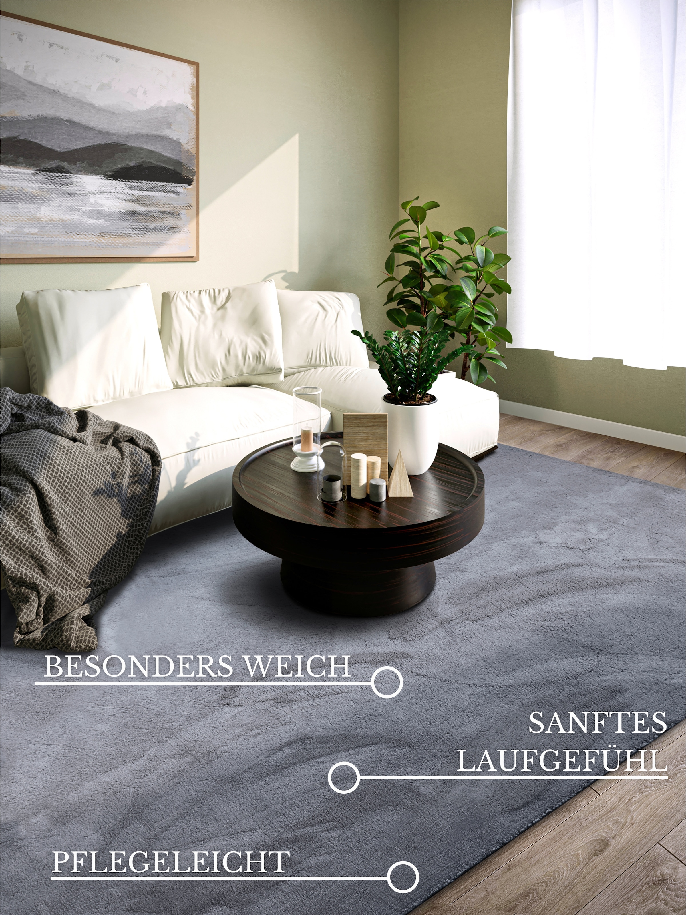 Villeroy & Boch Teppich »Leon«, rechteckig, 15 mm Höhe, Langflor, Shaggy, uni, flauschig weich, glänzend, Kaninchenfell Haptik
