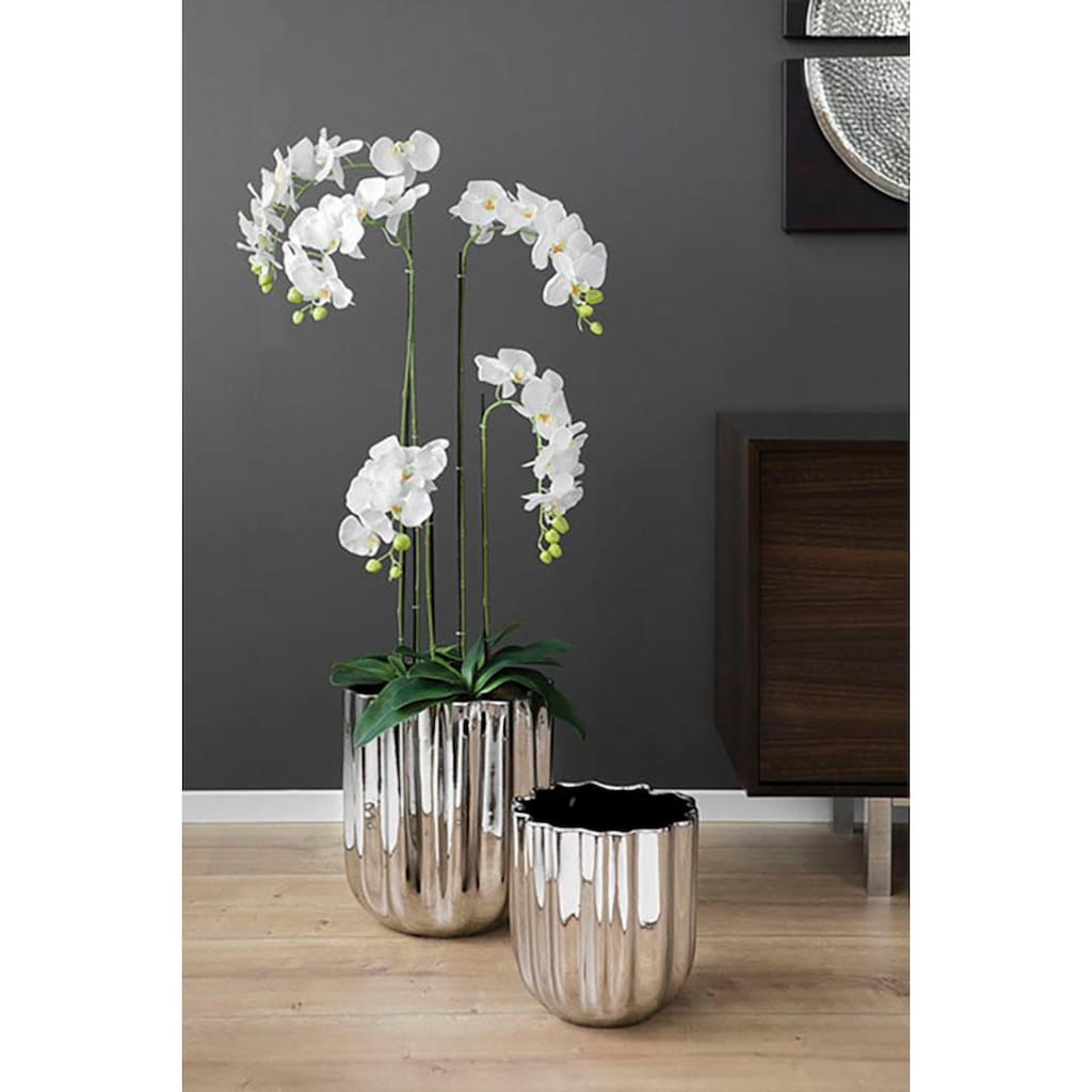 Fink Übertopf »TULIP, silber«, (1 St.), dekorativer Blumentopf, handgefertigt, aus Keramik, glänzend, verschiedene Durchmesser erhältlich, Vase, Wohnzimmer