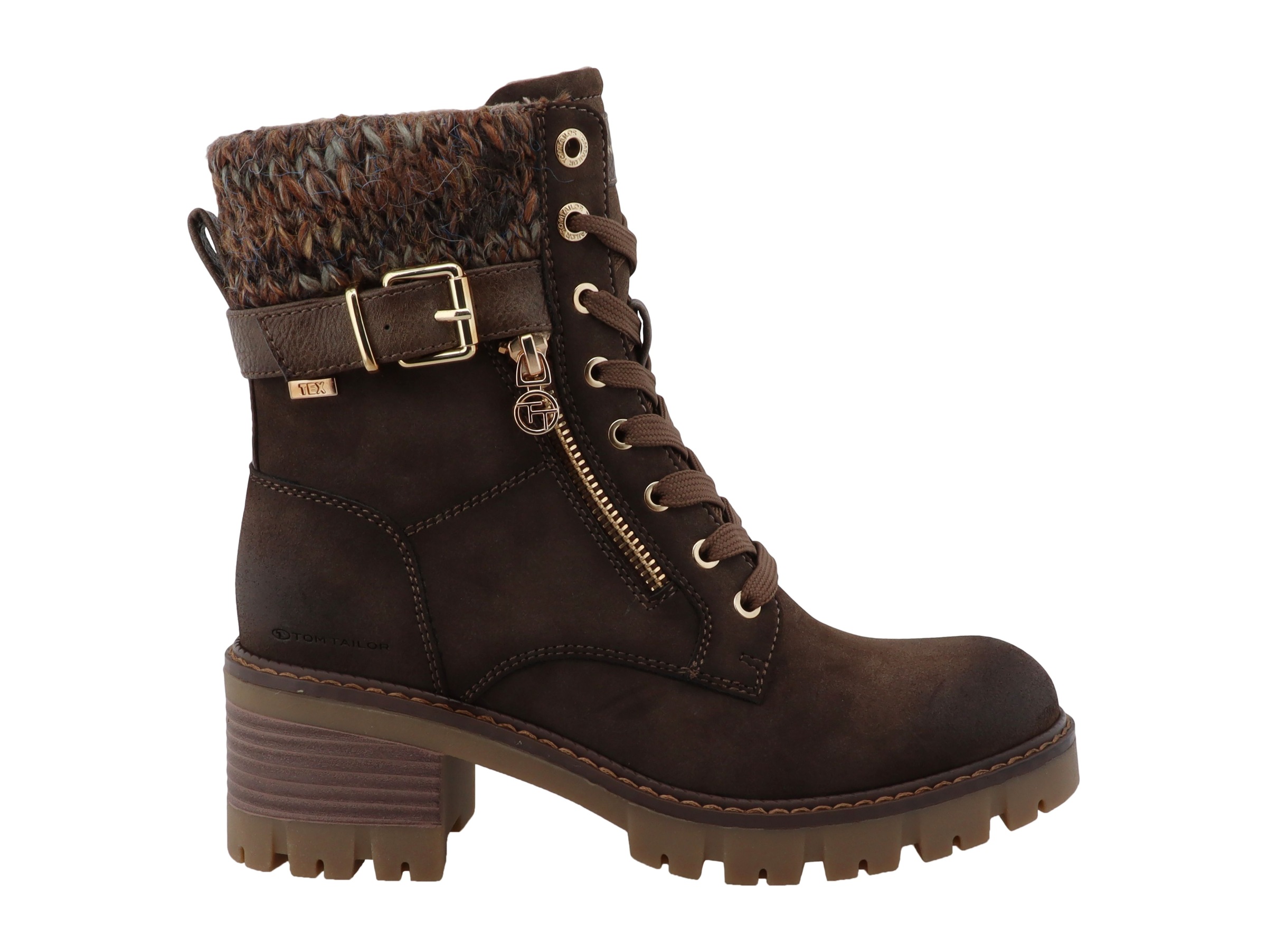 TOM TAILOR Schnürstiefelette  Blockabsatz, Schnürboots mit mit Zierschnalle und Zierrreißverschluss
