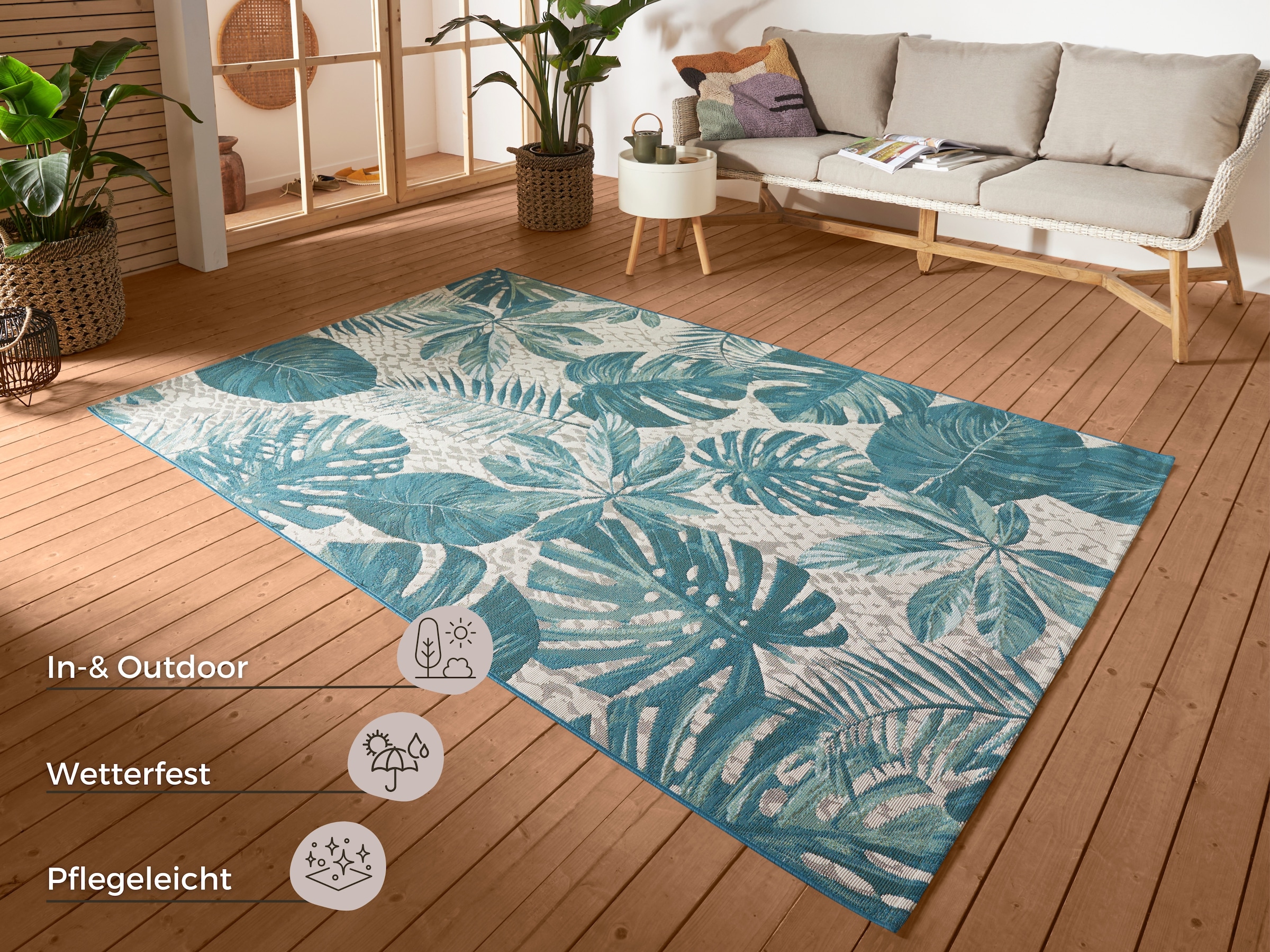 HANSE Home Outdoorteppich »Tropical Leaves«, rechteckig, 3 mm Höhe, In-& Outdoor, Wetterfest, Balkon, Garten, Wohnzimmer, Floral, Palme