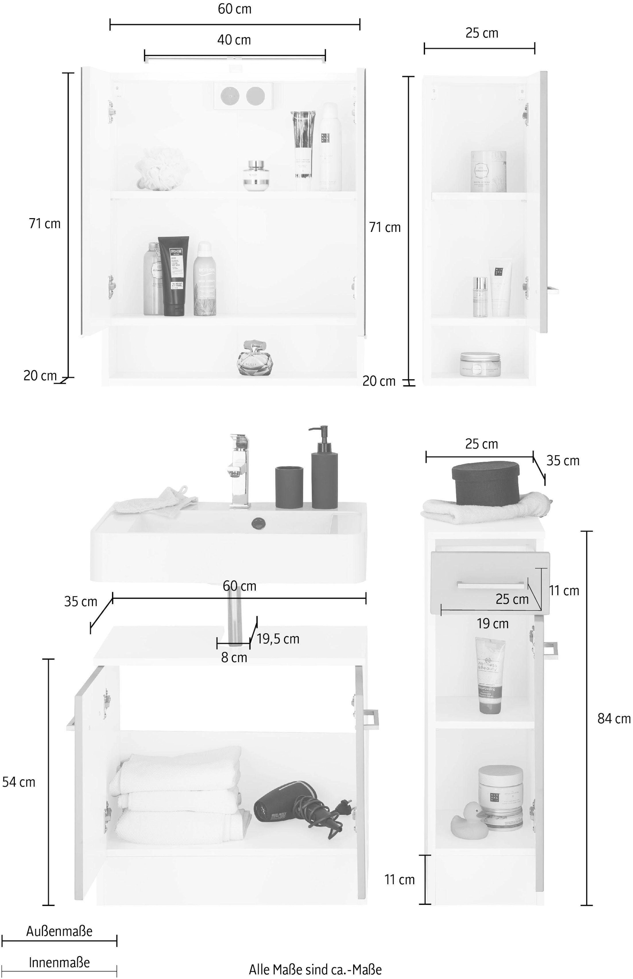 HELD MÖBEL Badmöbel-Set »Ribera«, (4 Waschplatz, Hängeschrank, St.), Unterschrank bestellen Raten Spiegelschrank, auf