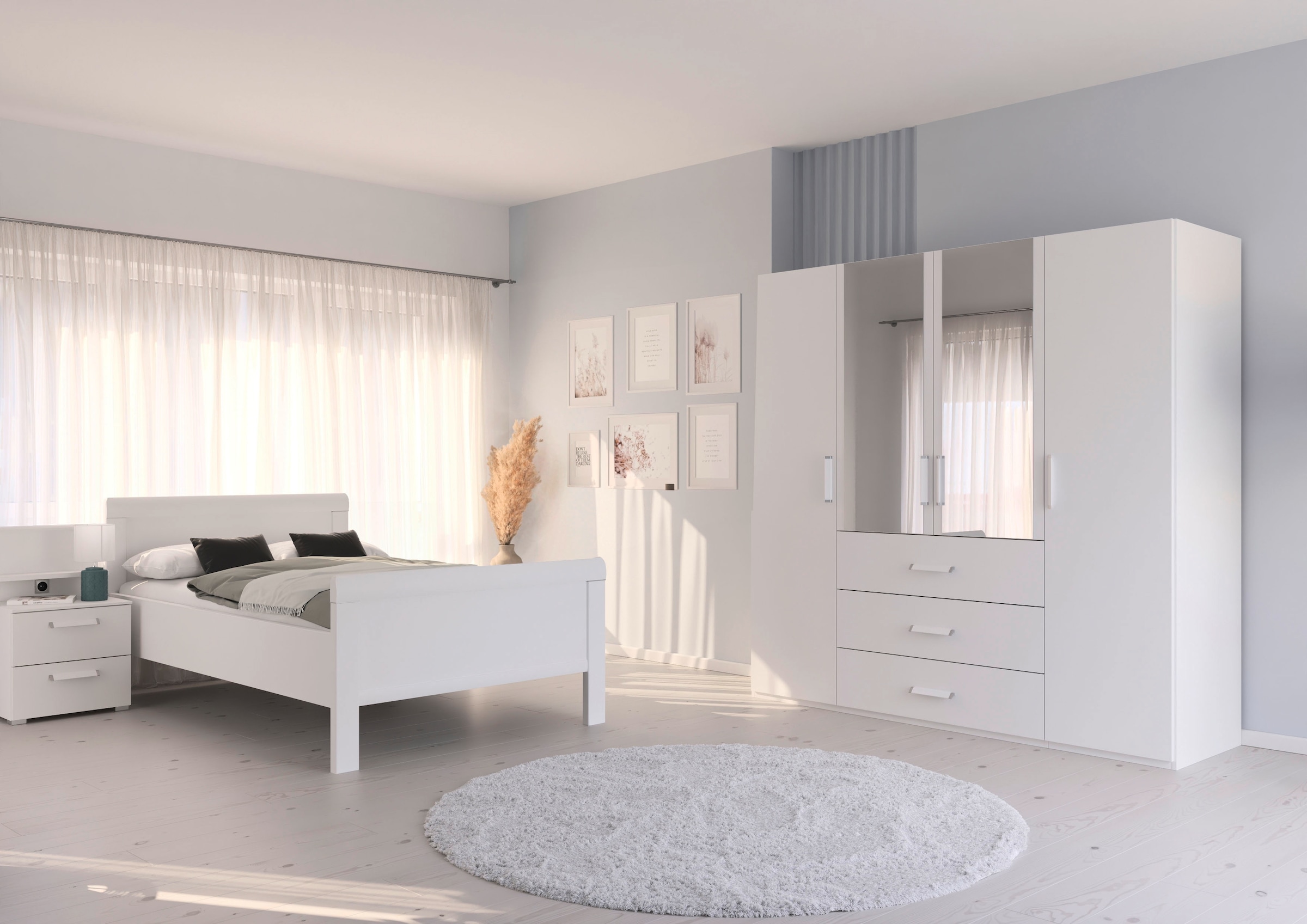 rauch Schlafzimmer-Set »Komplettschlafzimmer Schlafzimmer EVELYN«, (Set, 3 tlg.), Schrank und Bett in 2 Breiten, Nachttisch mit Paneel MADE IN GERMANY