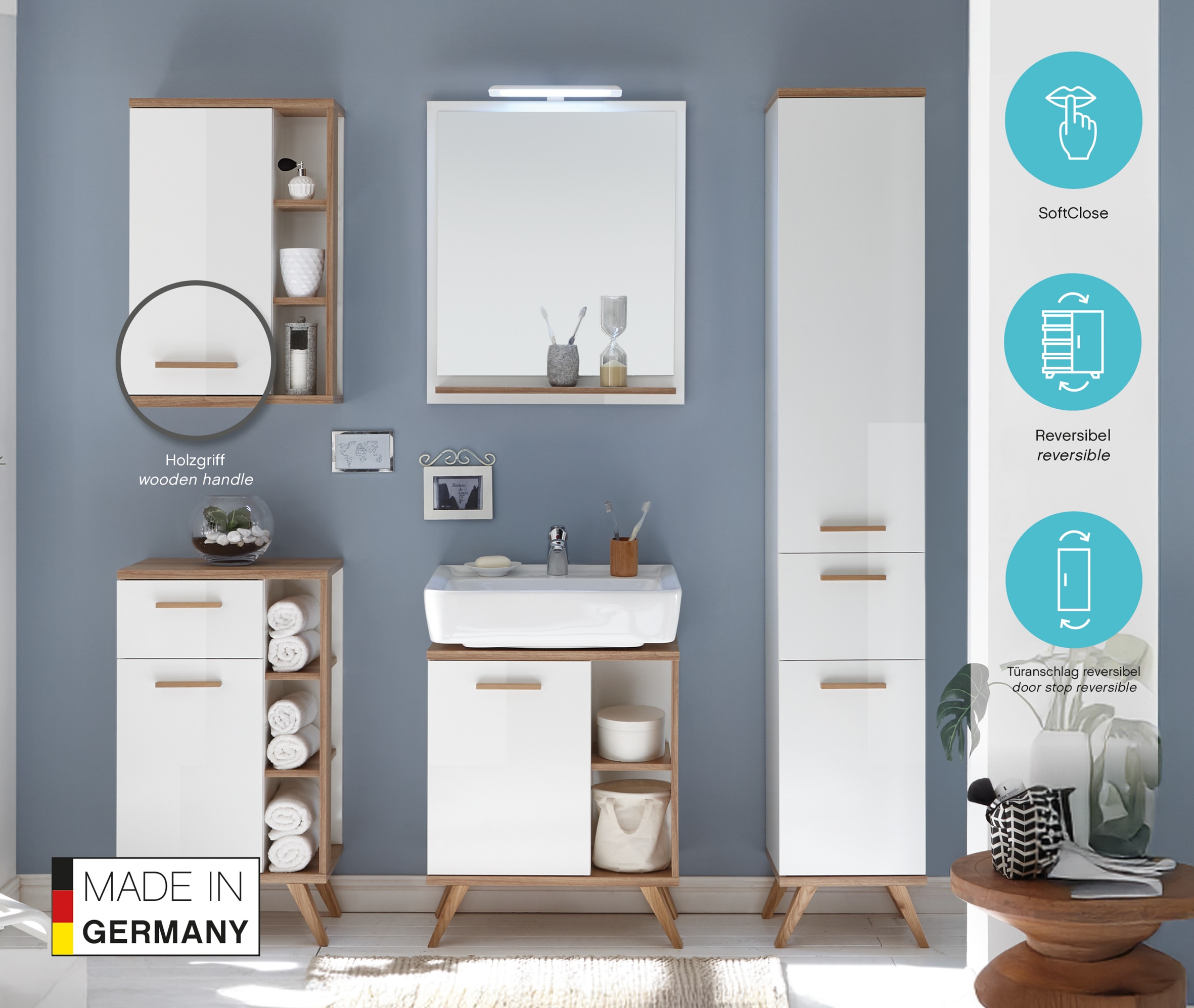 Saphir Badmöbel-Set »Quickset 2-teilig, Waschbeckenunterschrank mit LED-Spiegel« 3 Stk. tlg.