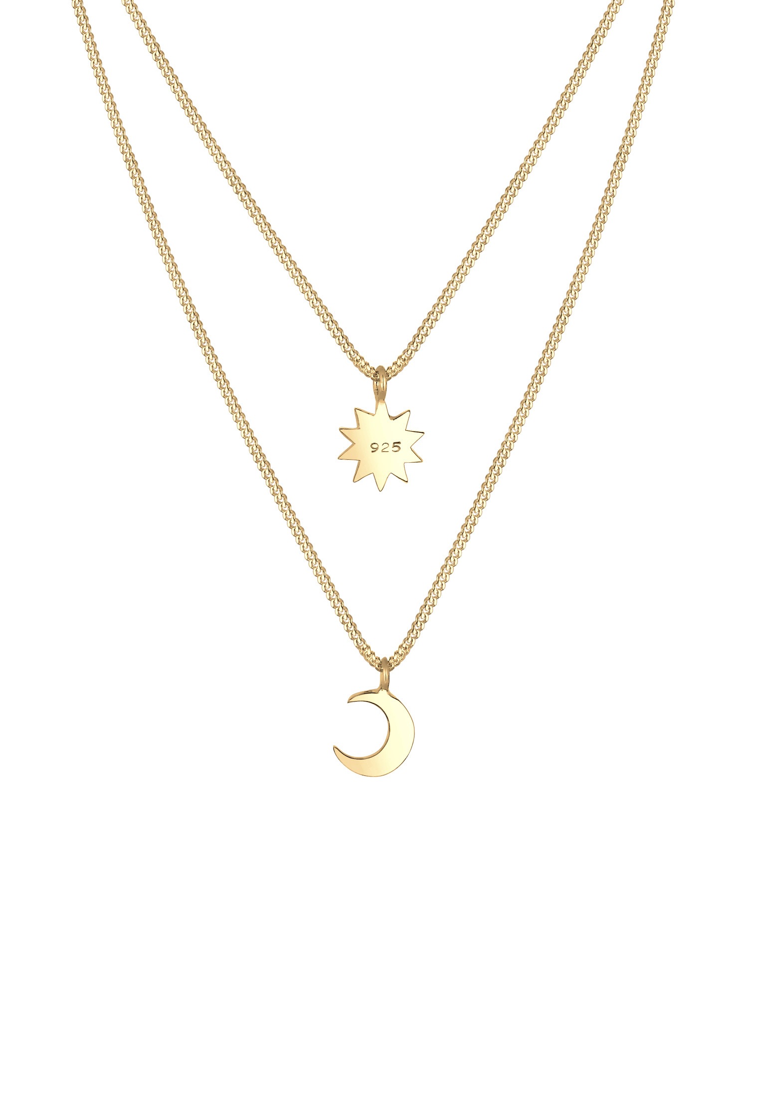 Elli Gliederkette »Layer Halbmond Sonne 925 Sterling Silber vergoldet«