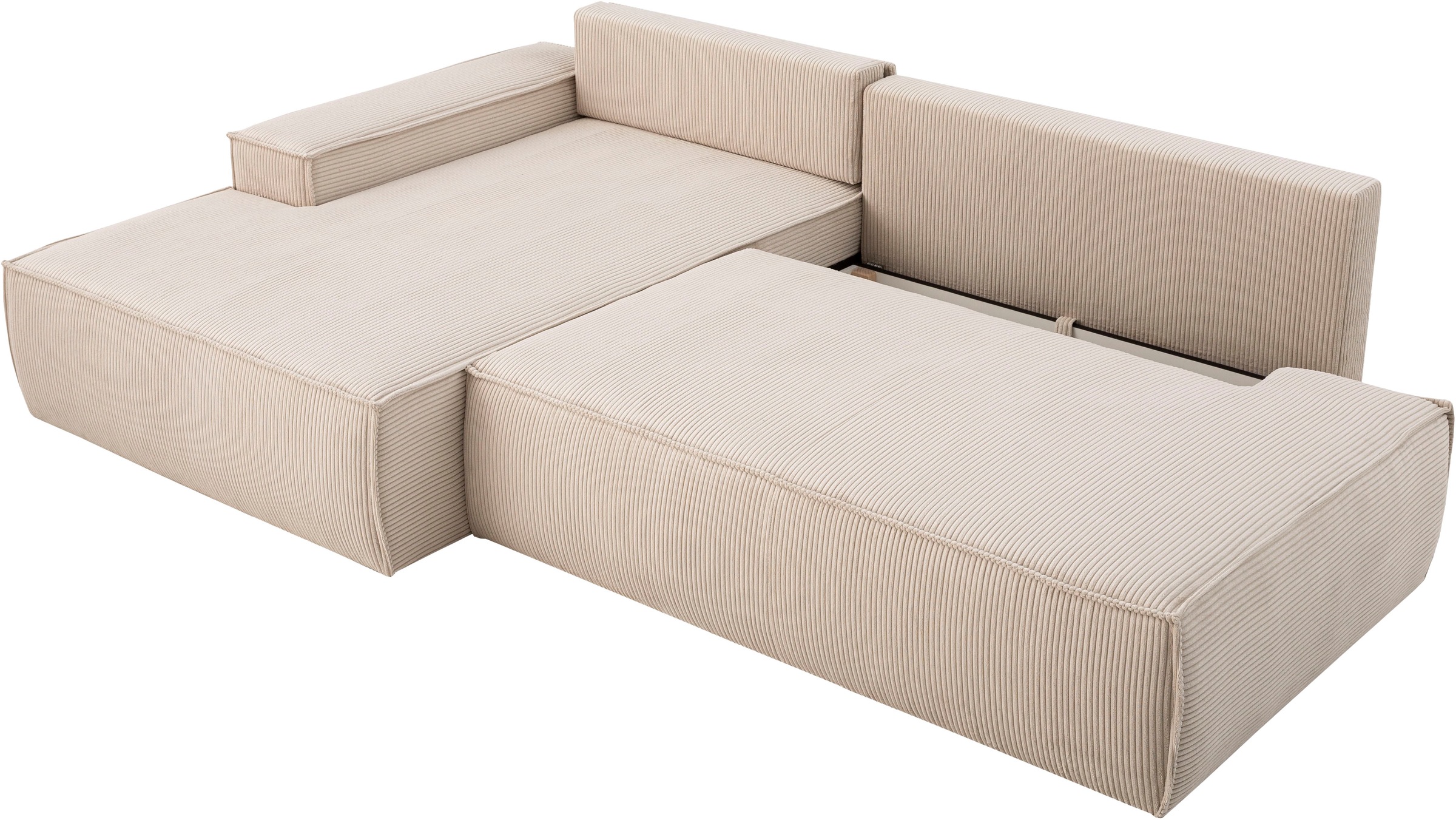 Home affaire Ecksofa »SHERWOOD, Schlafsofa in L-Form offen (275cm), Cord, Leinenoptik«, Schlaffunktion und Bettkasten, Kedernaht, hoher Sitz- & Liegekomfort