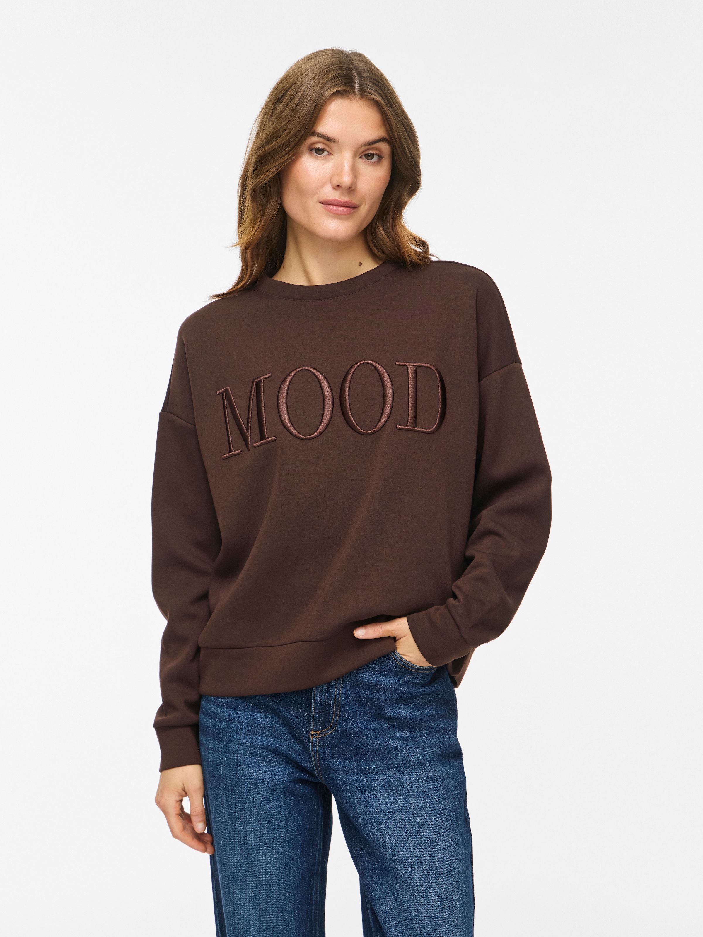 Vila Sweater »VIREFLECT MOOD EMB L/S SWEAT TOP/R/3«, Materialmix, loose fit
