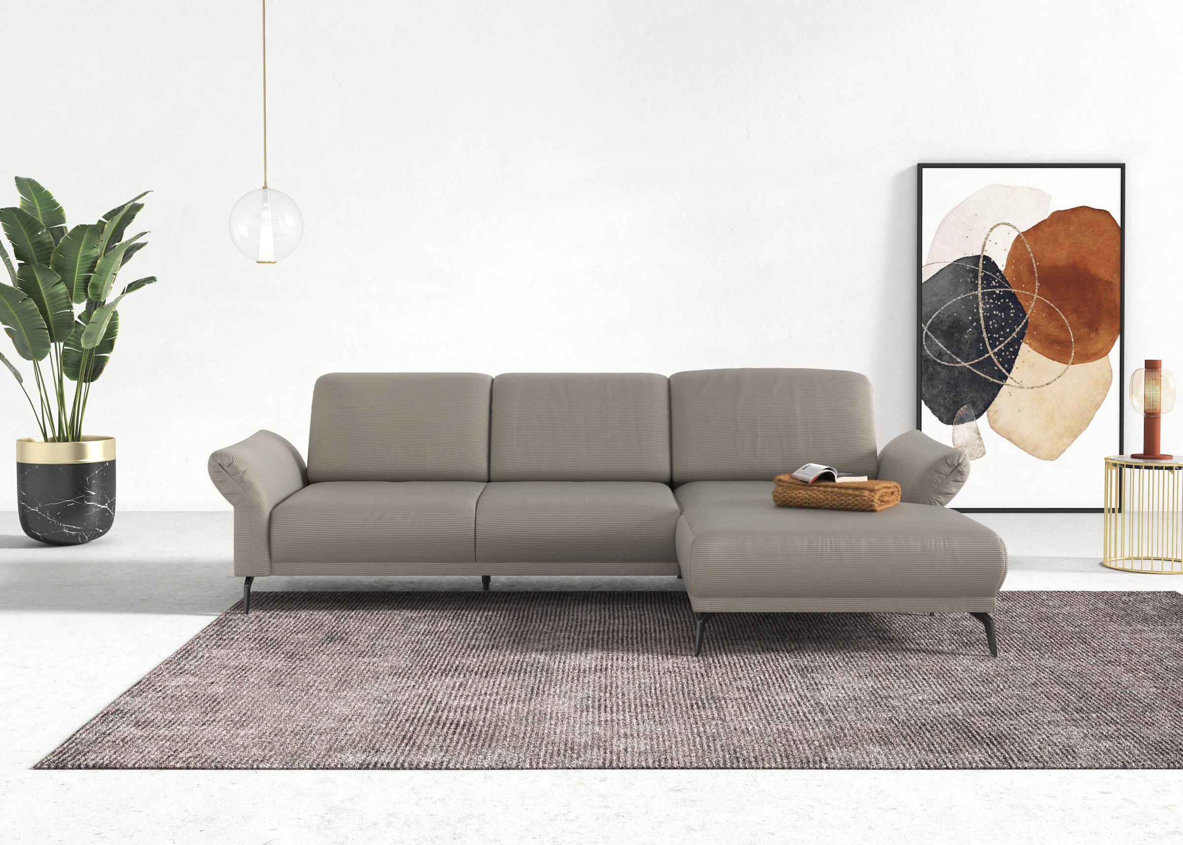 INOSIGN Ecksofa »Coco L-Form«, Sitztiefen-, Arm- und Kopfteilverstellung, Cord-Bezug, Fußhöhe 15 cm