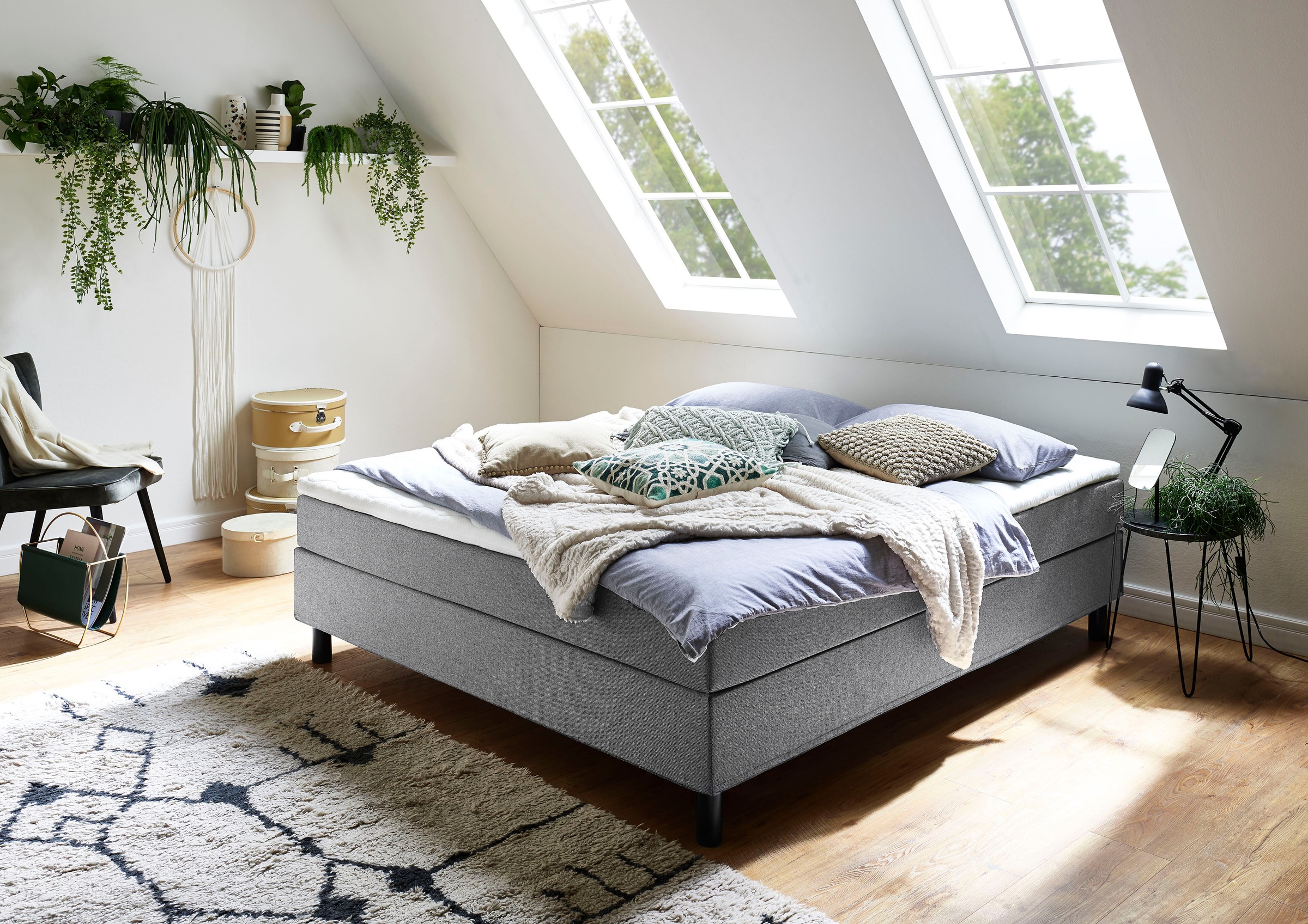 Boxbett „Happy“, ohne Kopfteil, mit Topper, wahlweise mit oder ohne Bettwaren, grau Struktur Ohne Bettwäsche-Set
