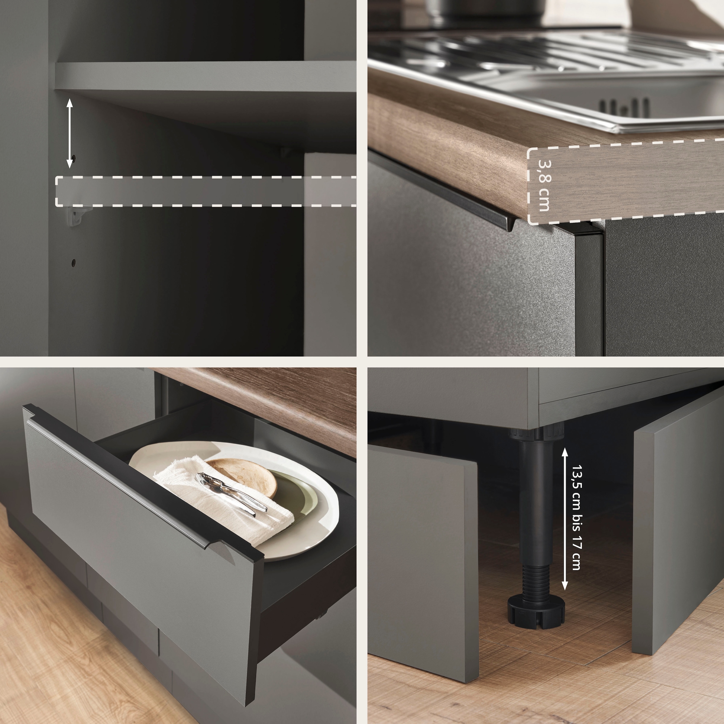 KOCHSTATION Küchenzeile »Cocco B/H/T 280x211x60 cm« Breite 280 cm, wahlweise mit E-Geräten und Induktion