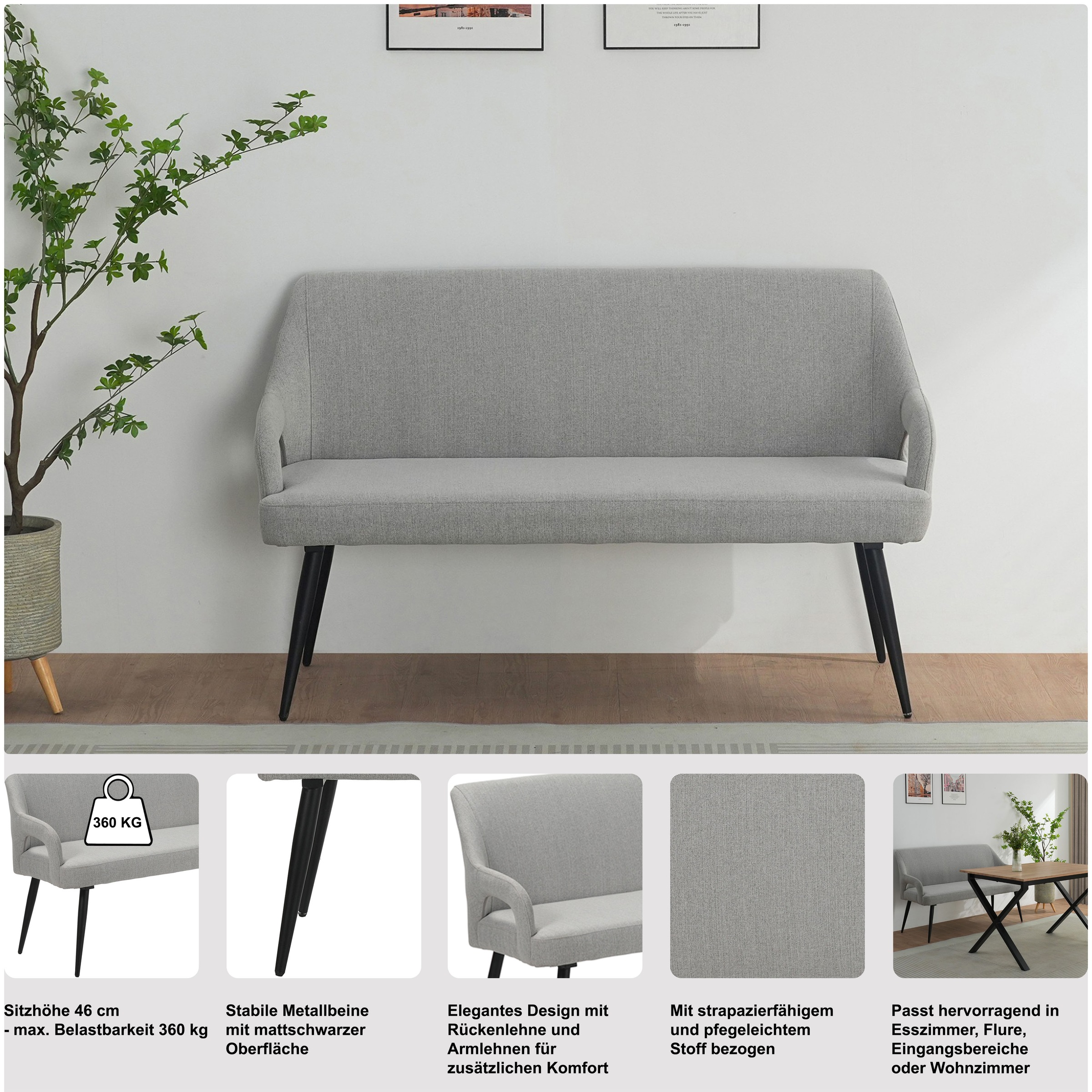 OTTO home Essbank »Darragh« schwarze Metallbeine, pflegeleichter Webstoff Bezug, Breite 140 cm