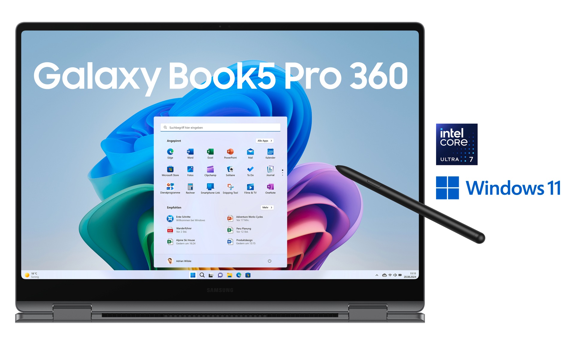 Samsung Notebook »Book5 Pro 360 16'' (NP960Q) Ultra7 16 GB + 1 TB«, 40,6 cm, / 16 Zoll, Intel, Core Ultra 7, ARC, 1000 GB SSD