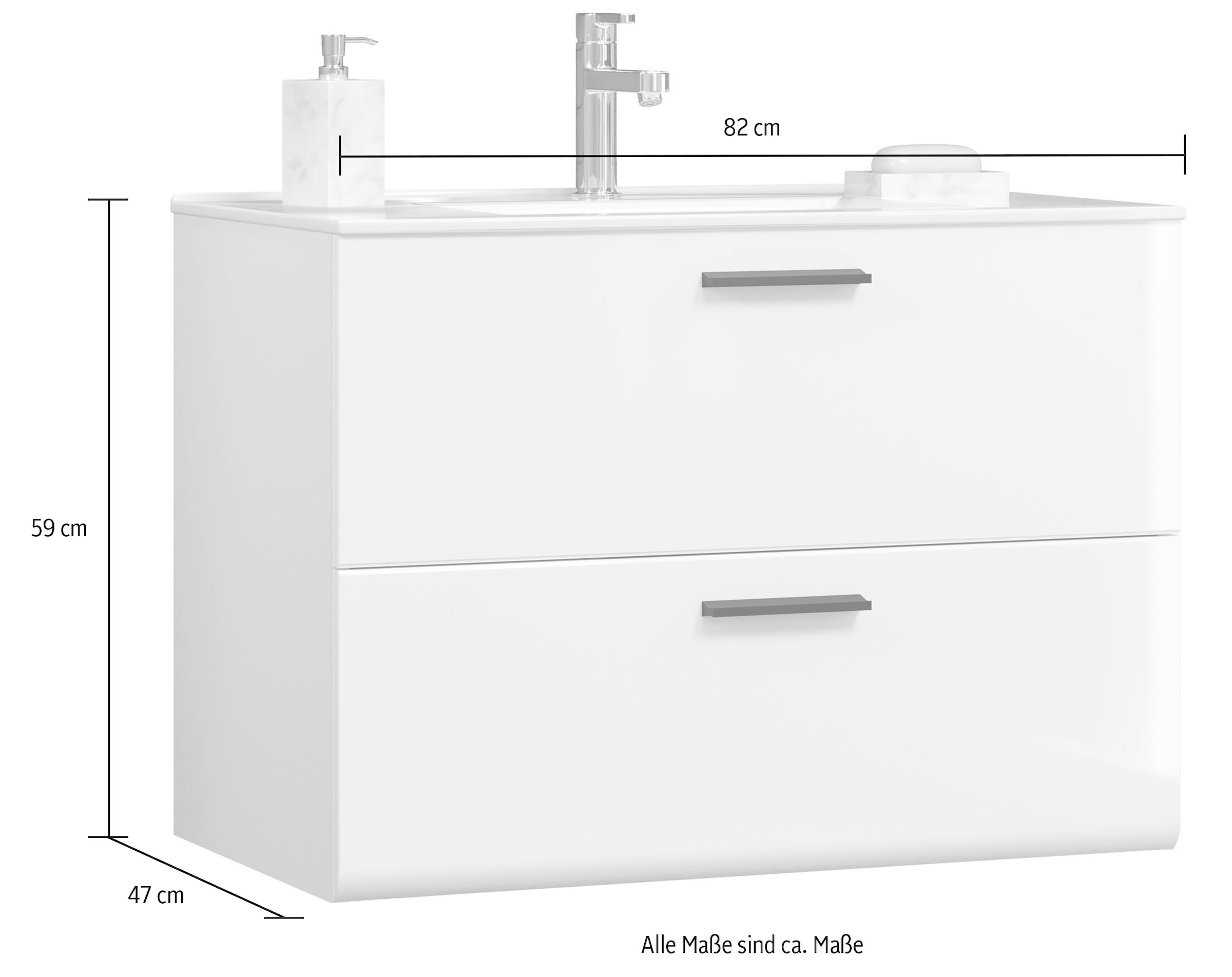 welltime Badmöbel-Set »Ravenna«, (3 St.), Hochschrank, Waschtisch, Spiegelschrank mit Wäschekorb und Waschbecken