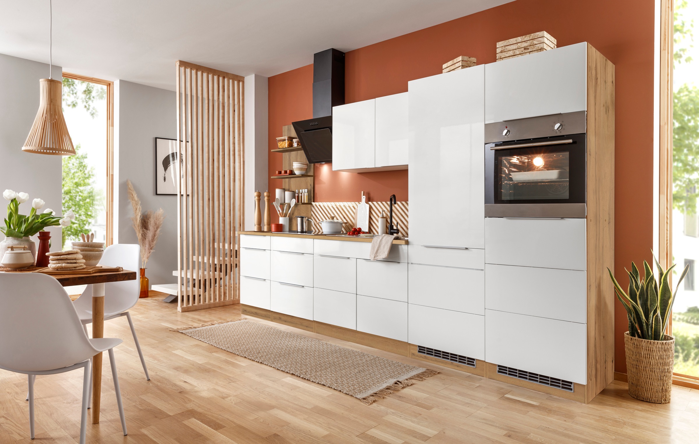 KOCHSTATION Küchenzeile »KS-Brindisi Breite 330 cm«, wahlweise mit E-Geräten und Induktion, mit MDF-Fronten und Regal