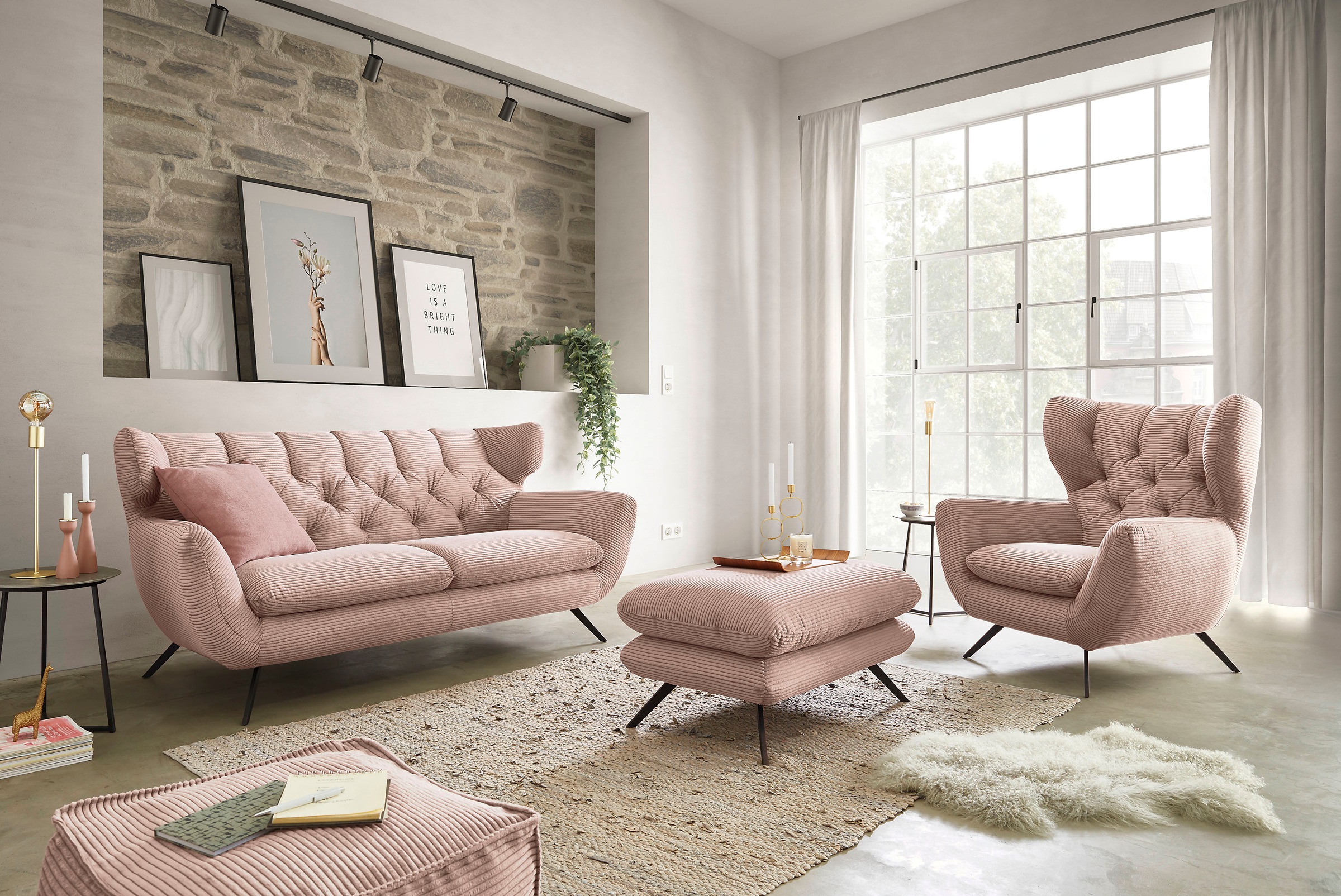 3C Candy 2,5-Sitzer »Beatrice, extravagantes Megasofa, bequem, Küchensofa«, mit Rückensteppung im Rautenmuster, in Samt Optik oder in Breitcord