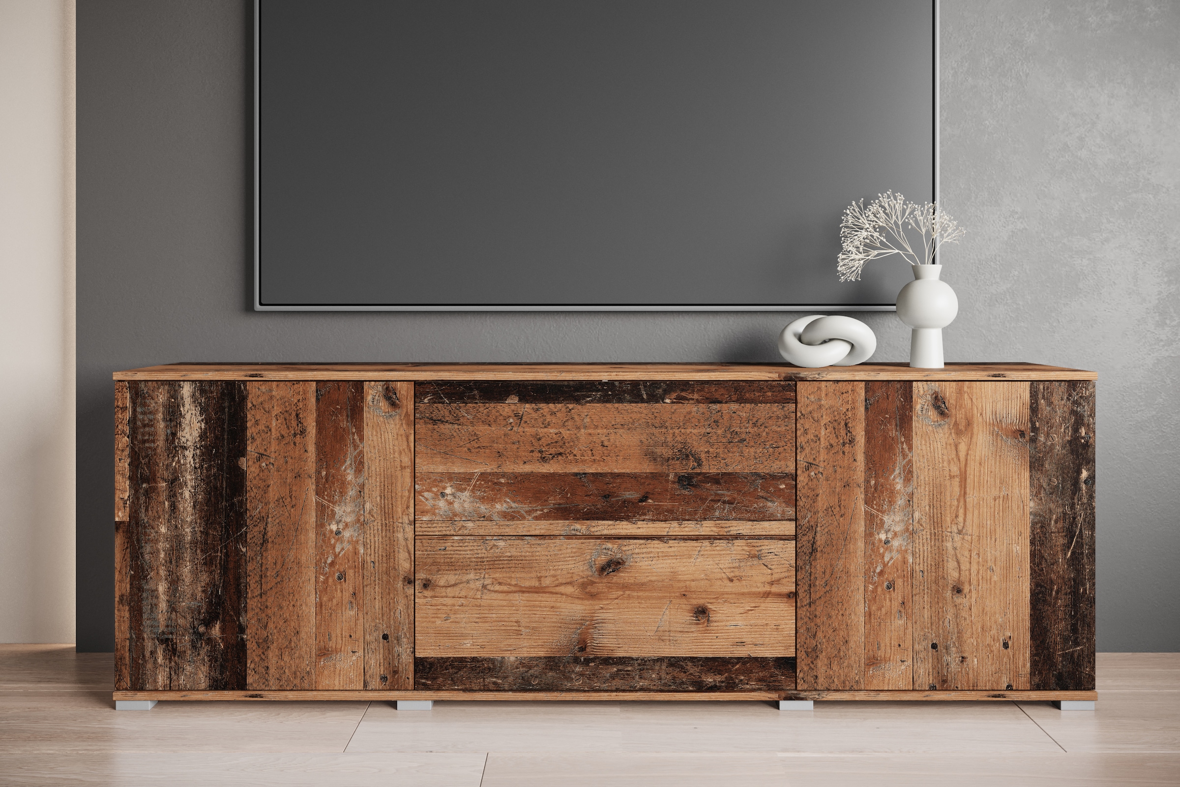 OTTO home Lowboard »Kenia« 1 Stk. tlg. 2 Türen, 2 Schubladen, Breite 180 cm, höhenverstellbare Einlegeböden