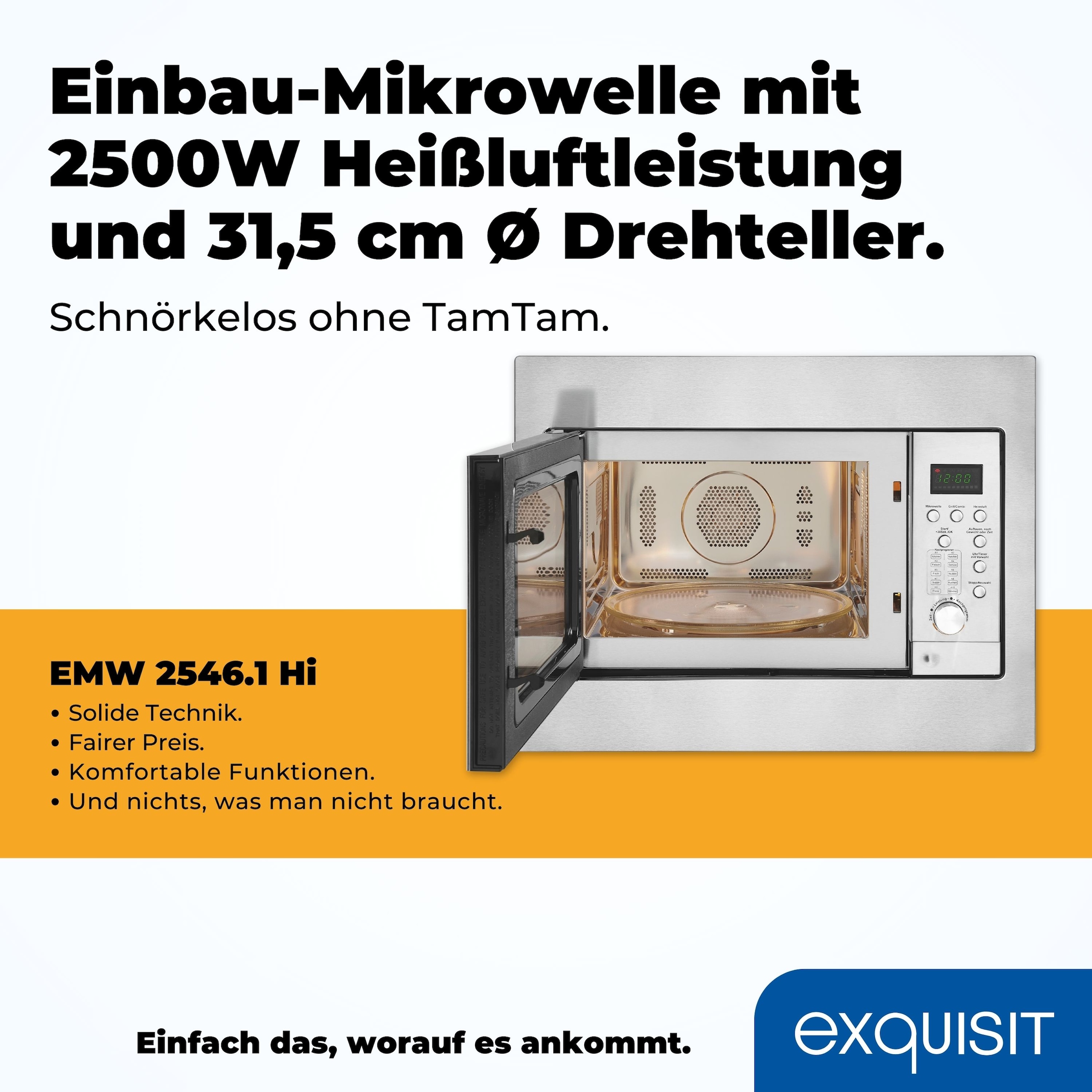exquisit Einbau-Mikrowelle »EMW 2546.1 HI« 1450 W Auftauen,Aufwärmen,Grillen o.backen mit Heißluft-alles möglich