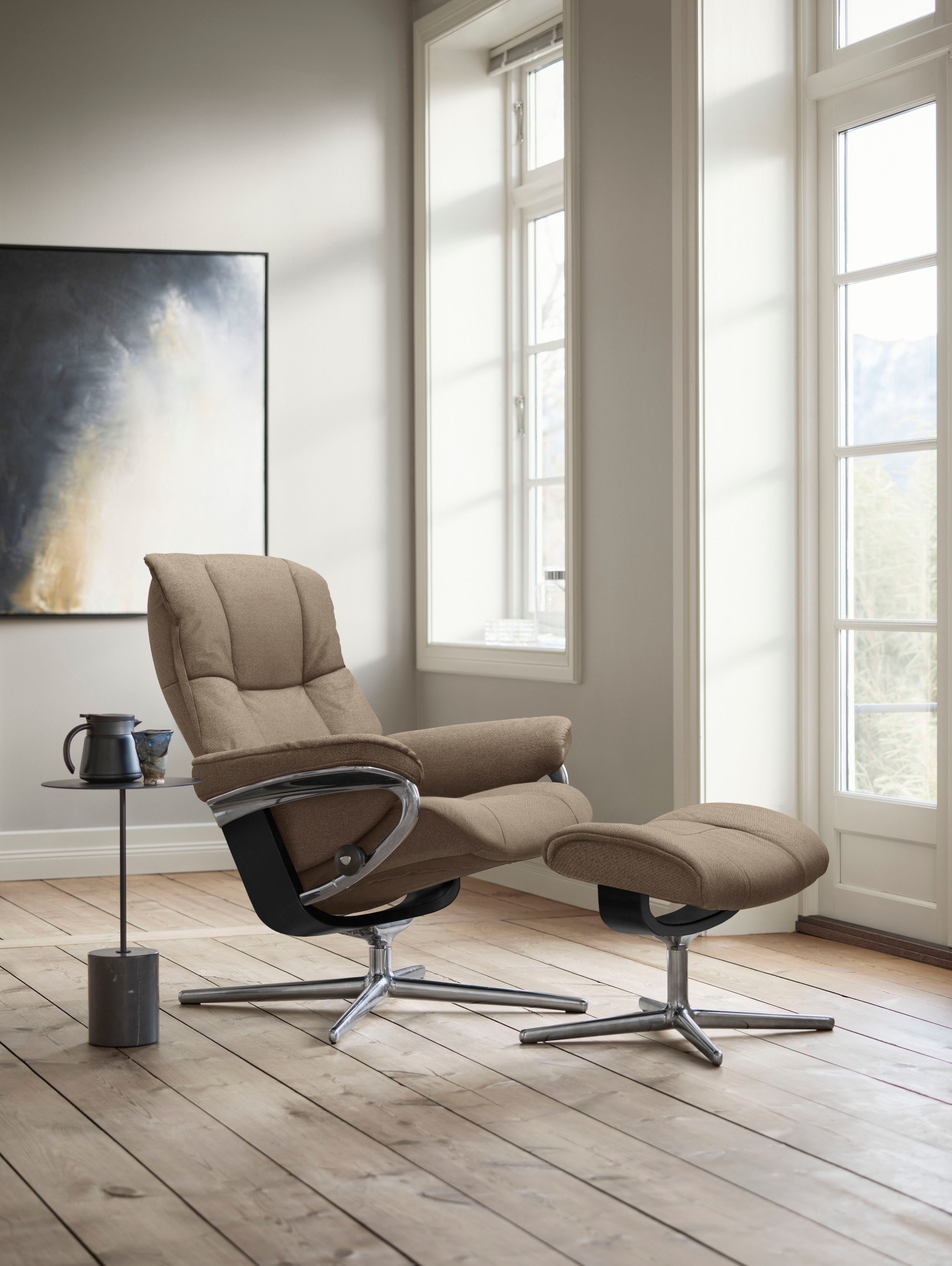 Stressless® Relaxsessel »Mayfair«, (Set, Relaxsessel mit Hocker), mit Hocker, mit Cross Base, Größe S, M & L, Holzakzent Schwarz