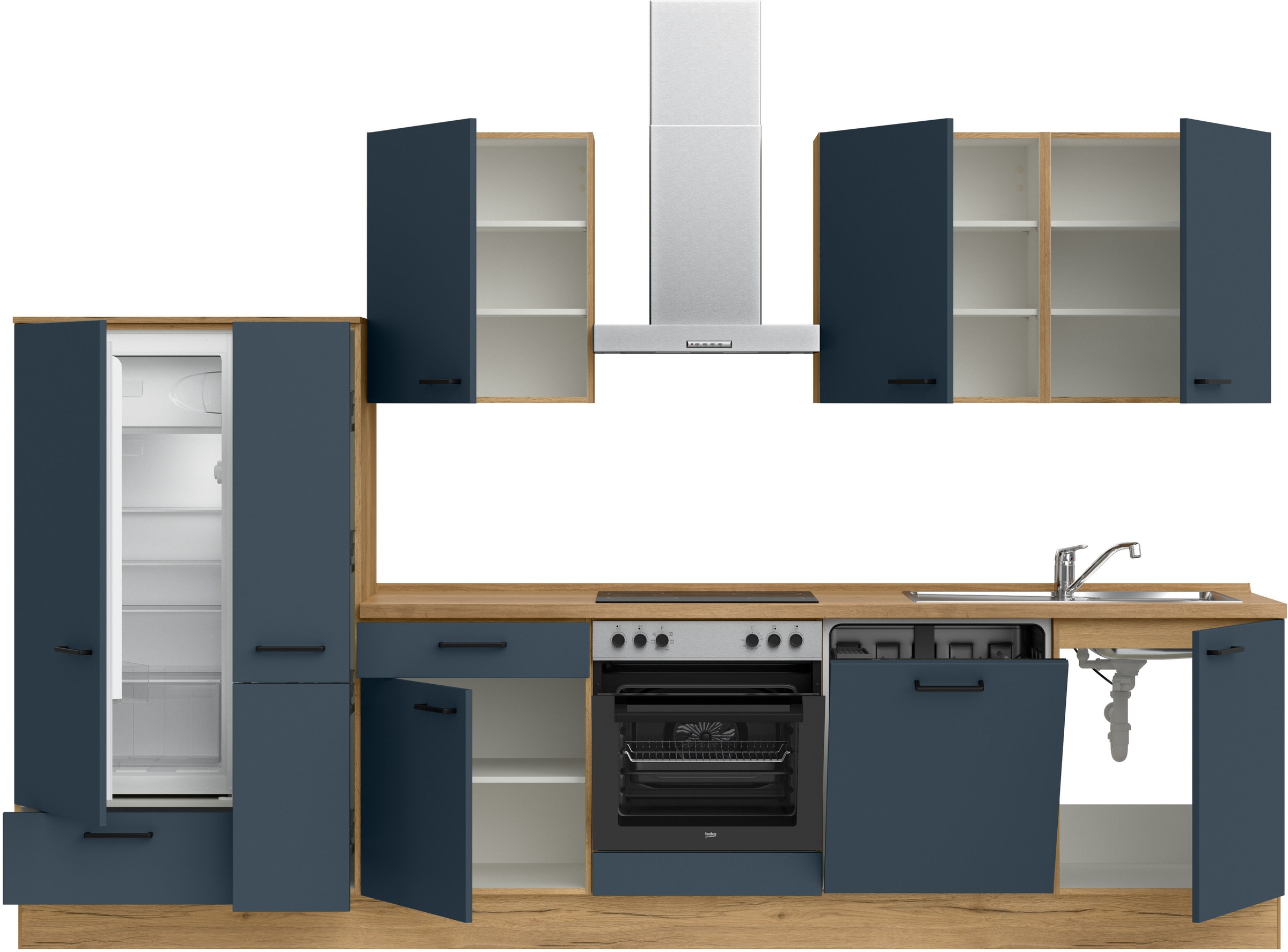 nobilia® Küchenzeile »"Easytouch I"« vormontiert,  Ausrichtung wählbar, Breite 330 cm, wahlw. mit E-Geräten