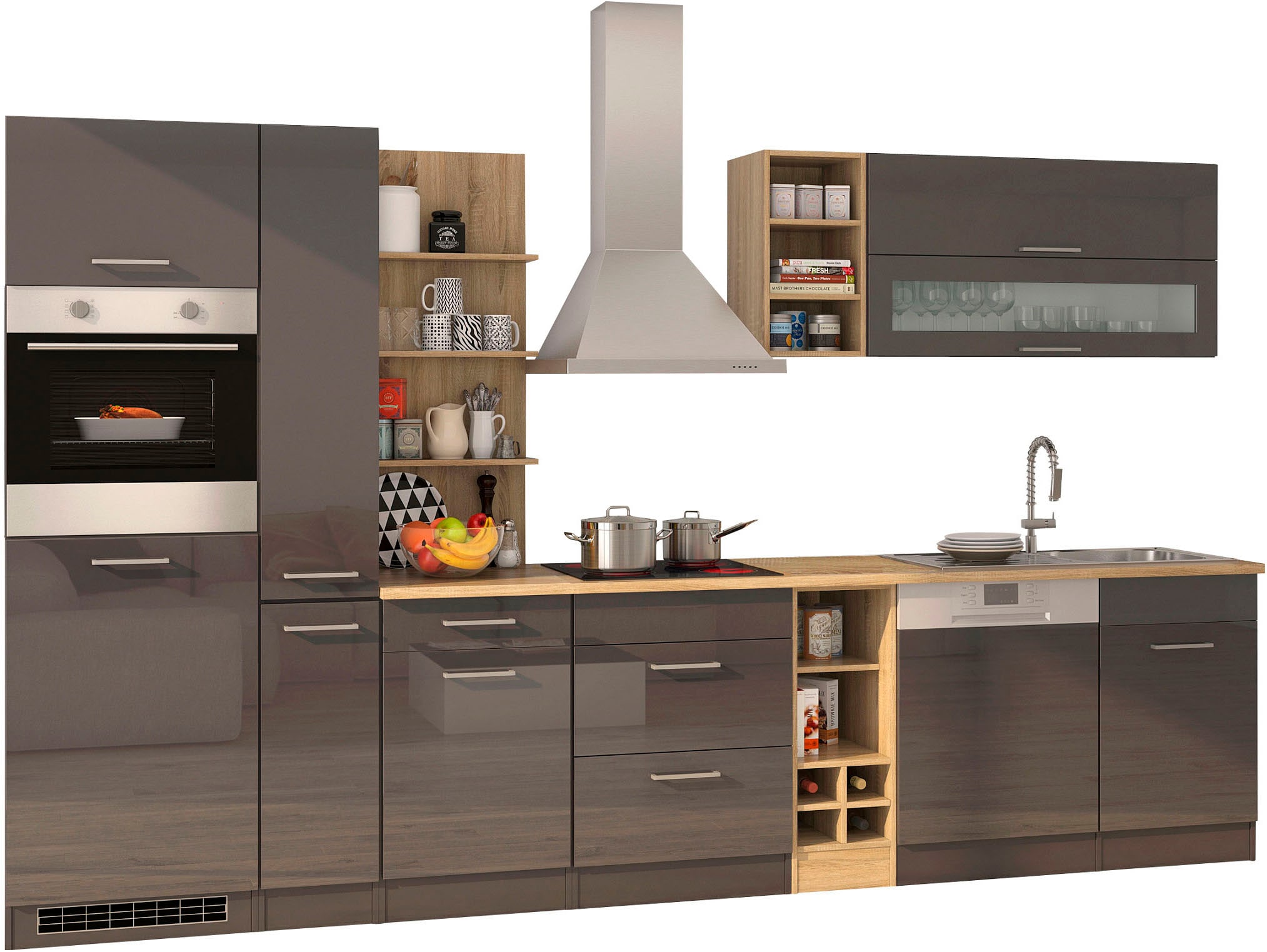 Küchenzeile »Mailand«, mit Elektrogeräten, Breite 340 cm