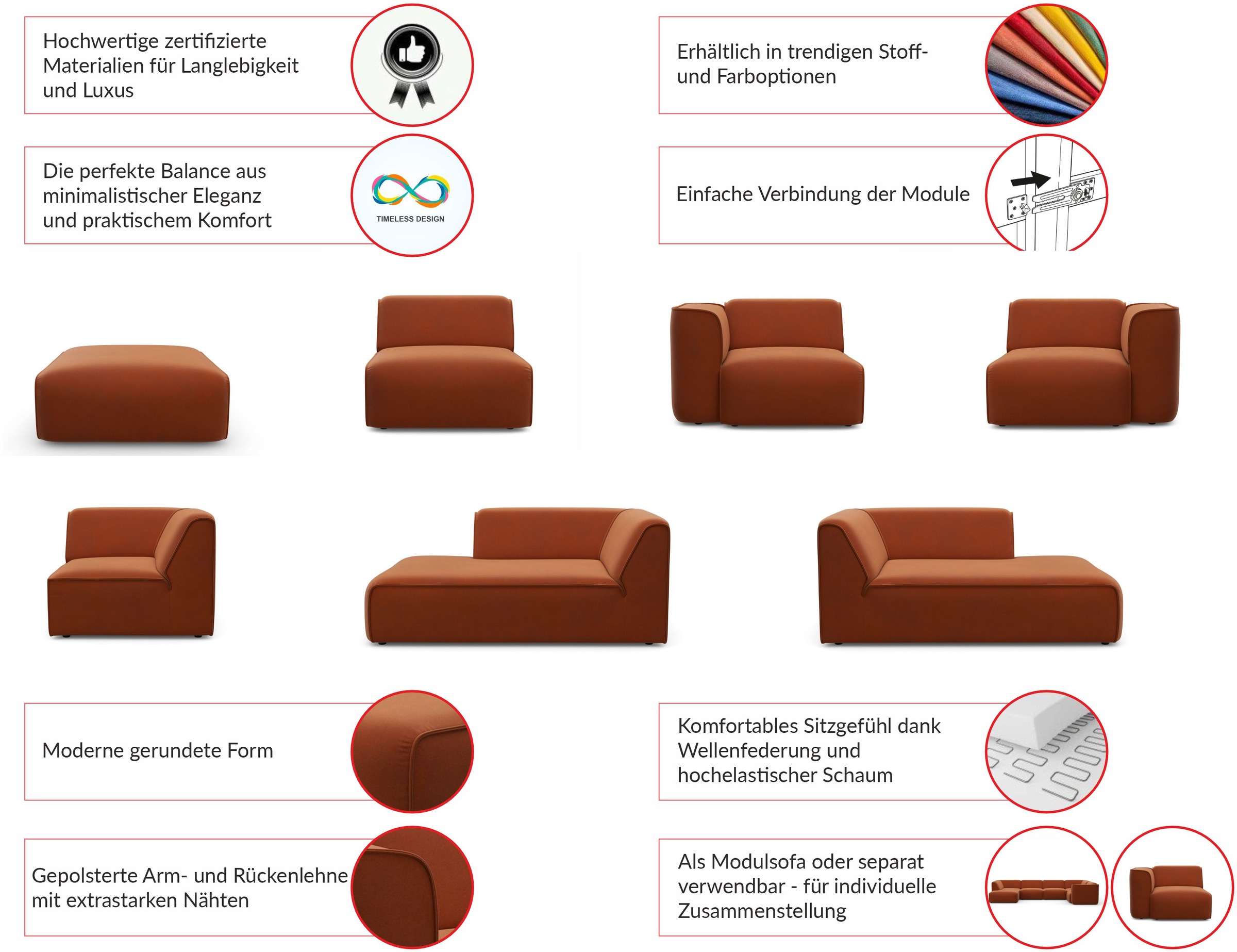 RAUM.ID Ottomane »Merid Chaiselongue, Maße B/T/H: 100/162/70 cm«, als Modul oder separat verwendbar, für individuelle Zusammenstellung