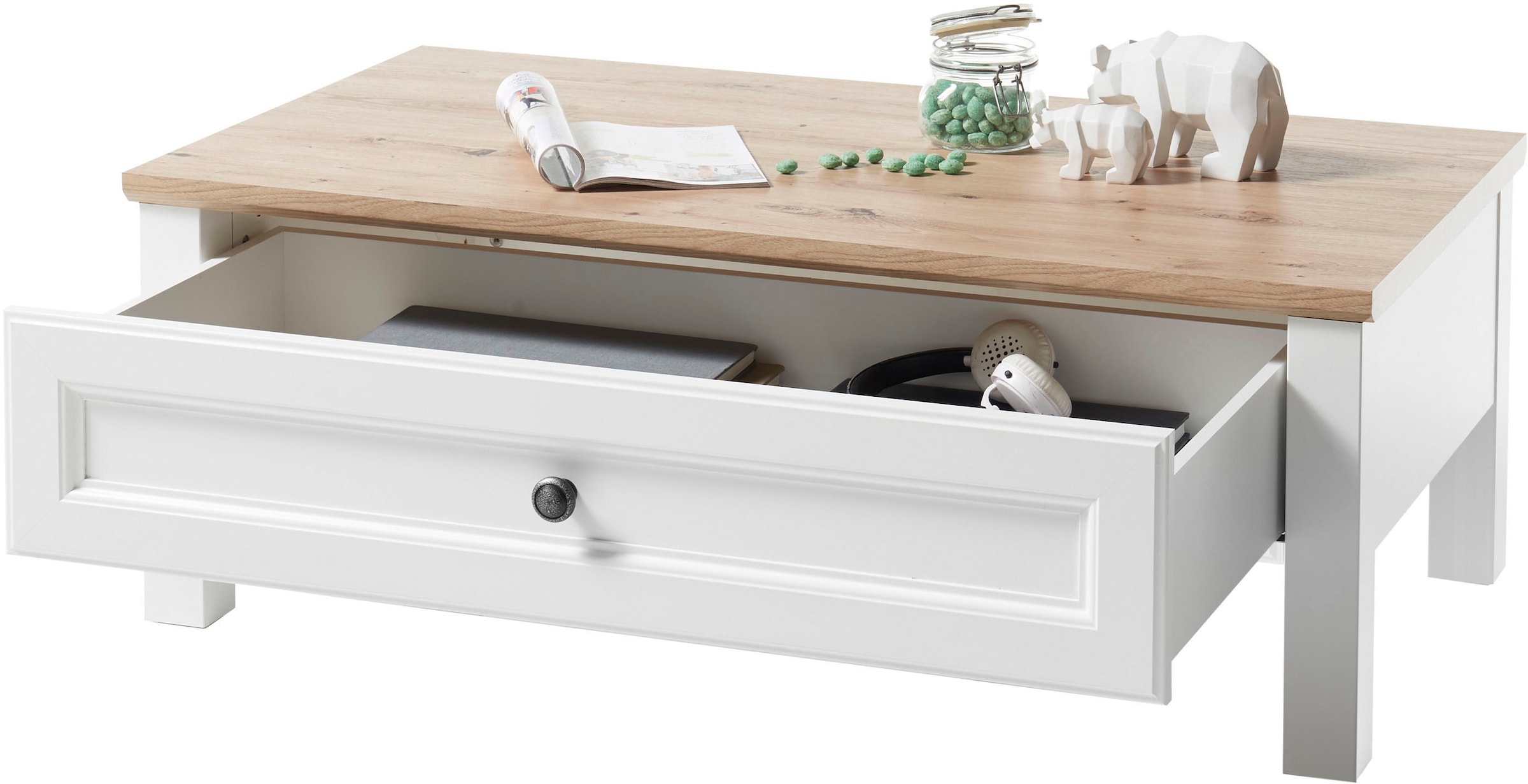 HBZ Couchtisch »Toskana, TOPSELLER!«, (Couchtisch, Wohnzimmertisch), Landhausstil weiß, Tisch mit 1 Schubkasten
