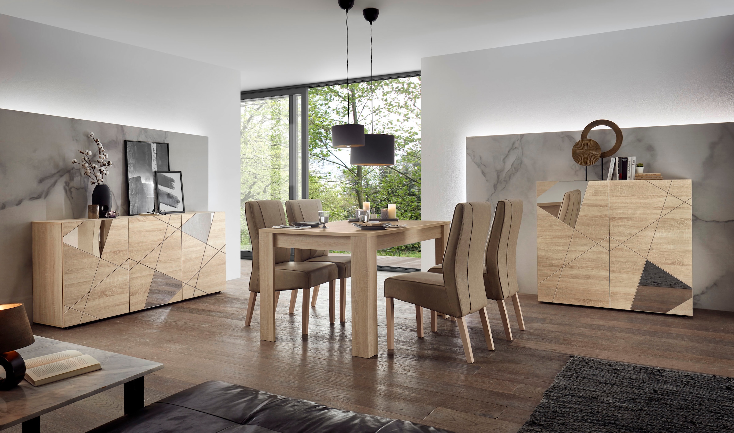 INOSIGN Highboard »Vittoria«, Breite 121 cm, Front mit Siebdruck und Spiegel