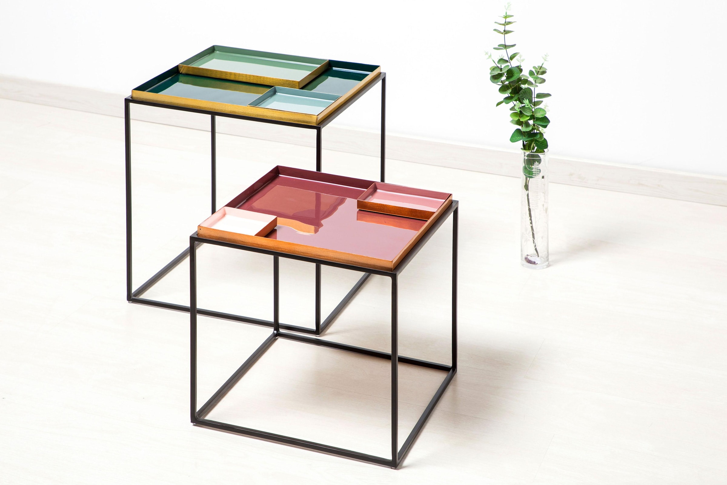 Kayoom Beistelltisch »Famosa, Metall-Beistelltisch in quadratischer Form«, (1 St.), Bunter Tisch, Schalenmaße: 11 x 11 x 2 / 15,8 x 11 x 2 cm