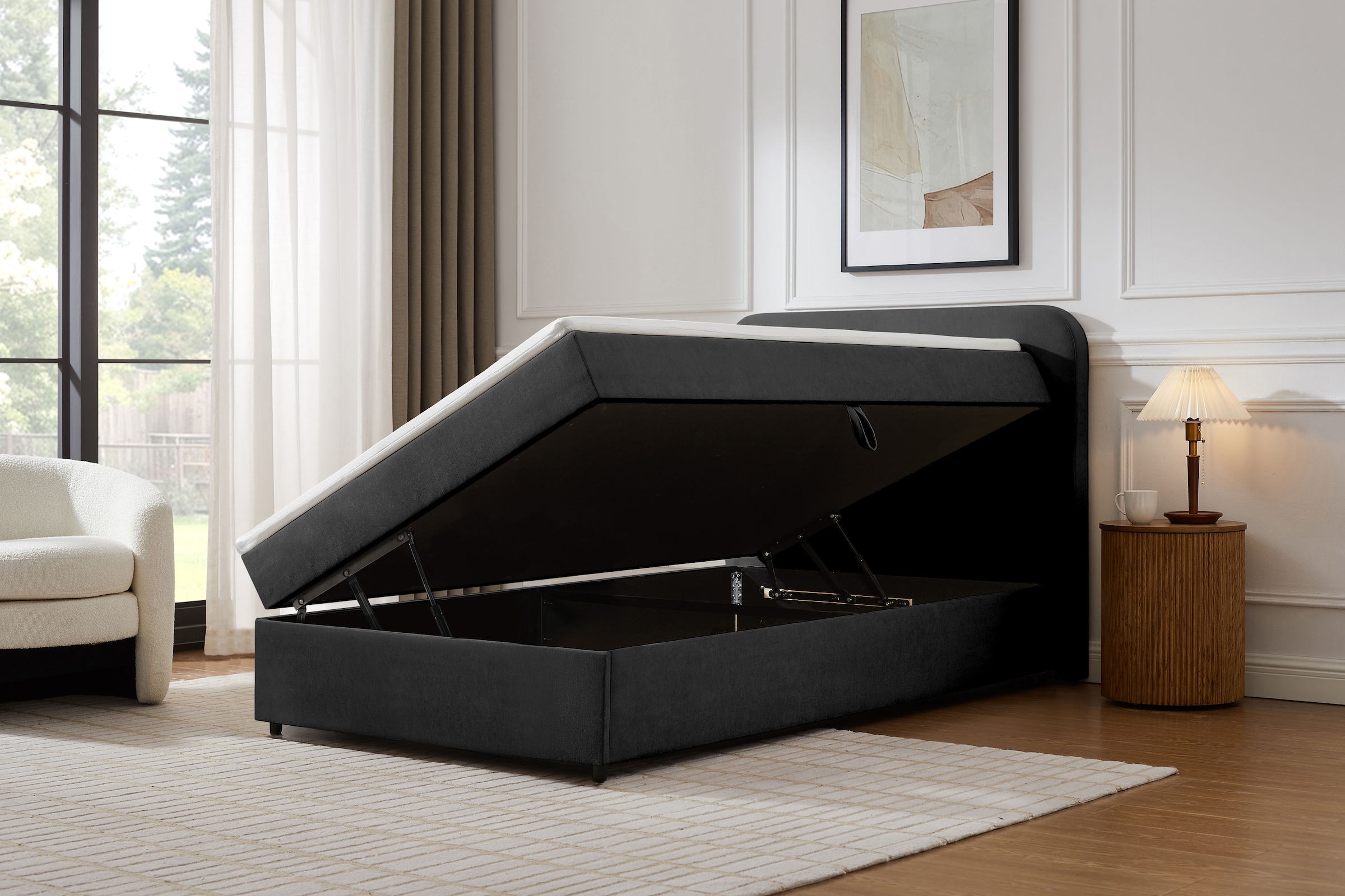 Home affaire Boxbett »AMRUM, Polsterbett mit Bettkasten, inkl. Taschenfederkernmatratze H3« mit Kaltschaumtopper, Chenille-Bezug, 120x200 & 180x200 cm