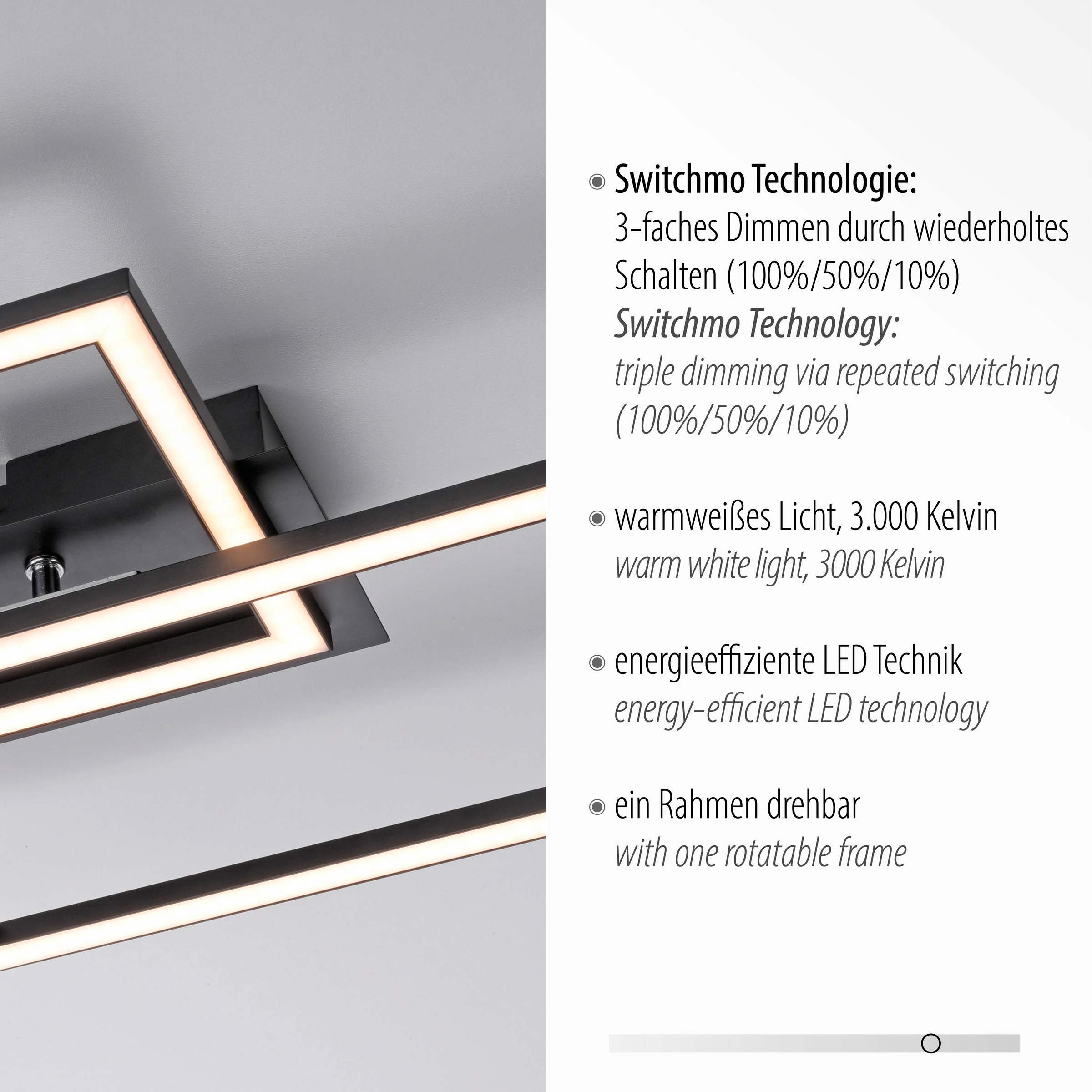 JUST LIGHT Deckenleuchte »IVEN«, 1 flammig, Leuchtmittel LED-Board | LED fest integriert, LED, dimmbar, Switchmo, Memory, nach Trennung vom Netz