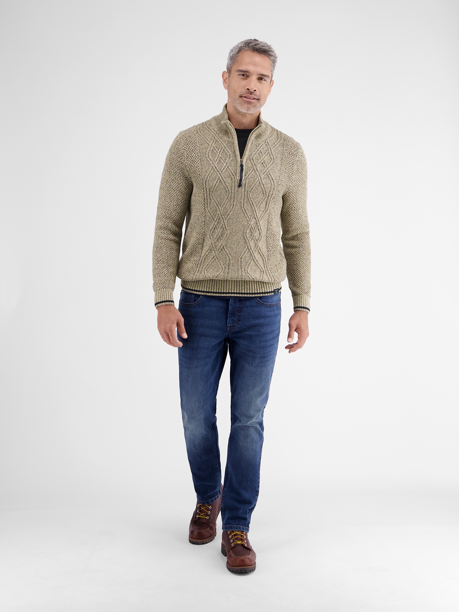 LERROS Strickpullover »LERROS Strickpullover mit Zopfmuster und Troyerkragen«