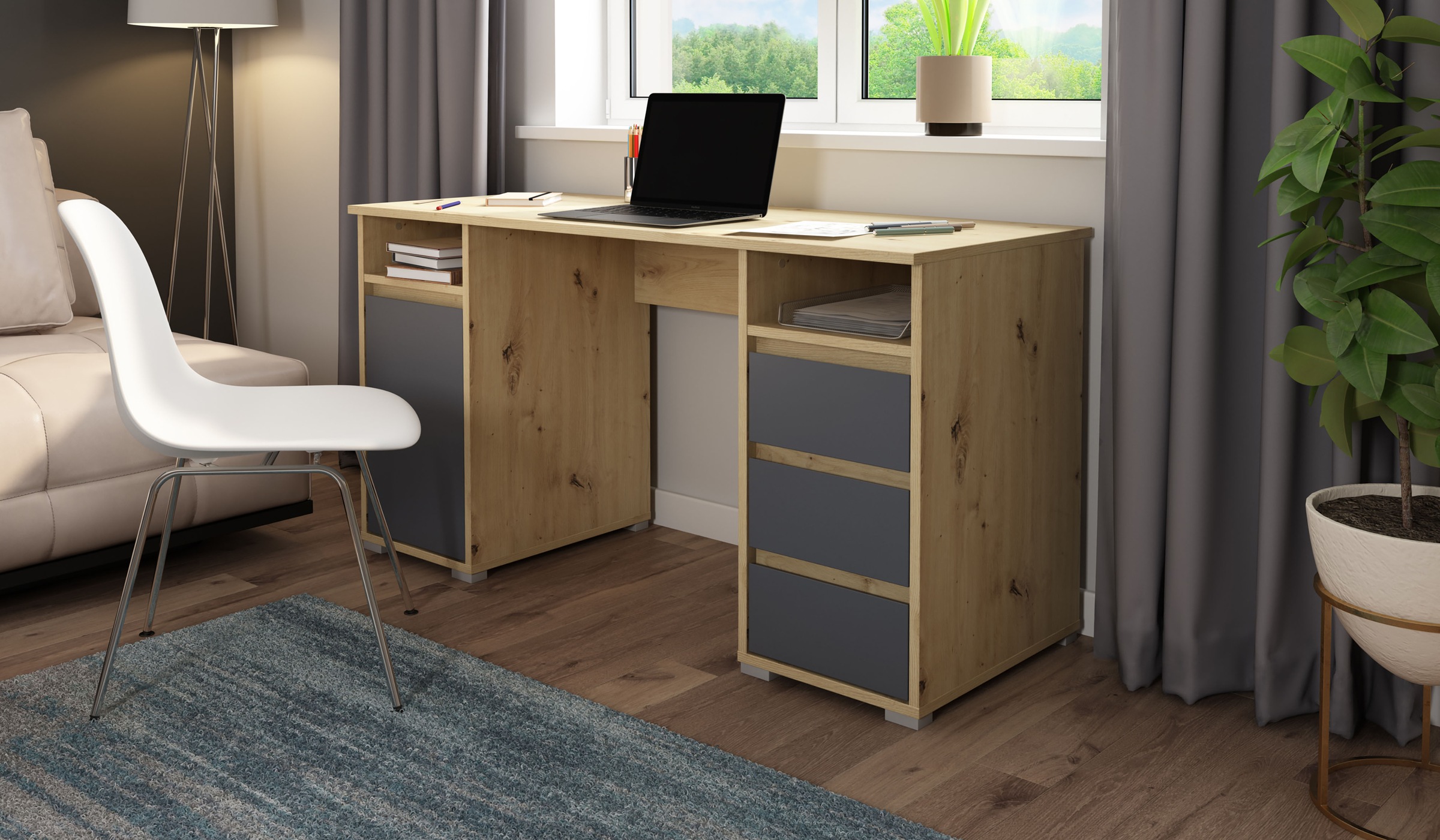 Homexperts Schreibtisch »Loop«, mit 3 Schubkästen und 1 Tür