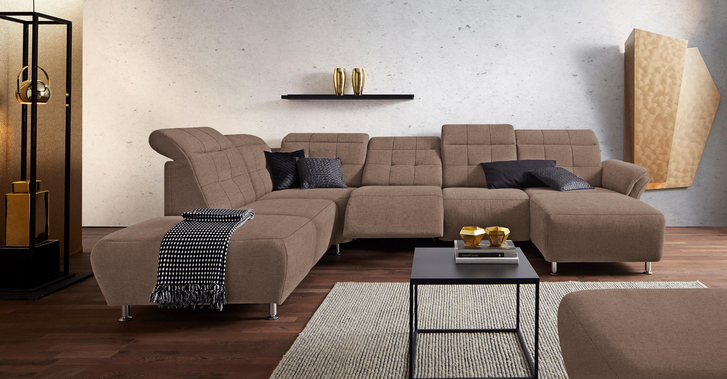 Places of Style Wohnlandschaft »Manhattan U-Form«, 2 Sitze mit elektrischer Relaxfunktion, verstellbare Armlehnen