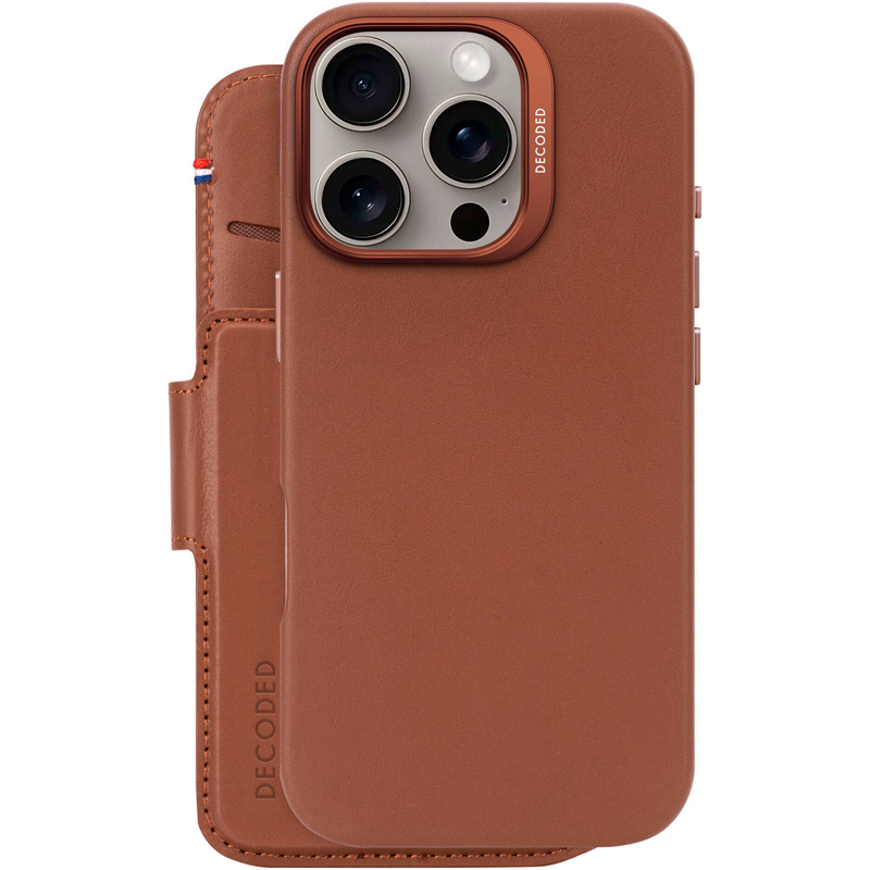 DECODED Smartphone-Hülle »Leather Detachable Wallet iPhone 16 Pro« Smartphones braun Mikrofaser-Innenfutter schützt vor Kratzern