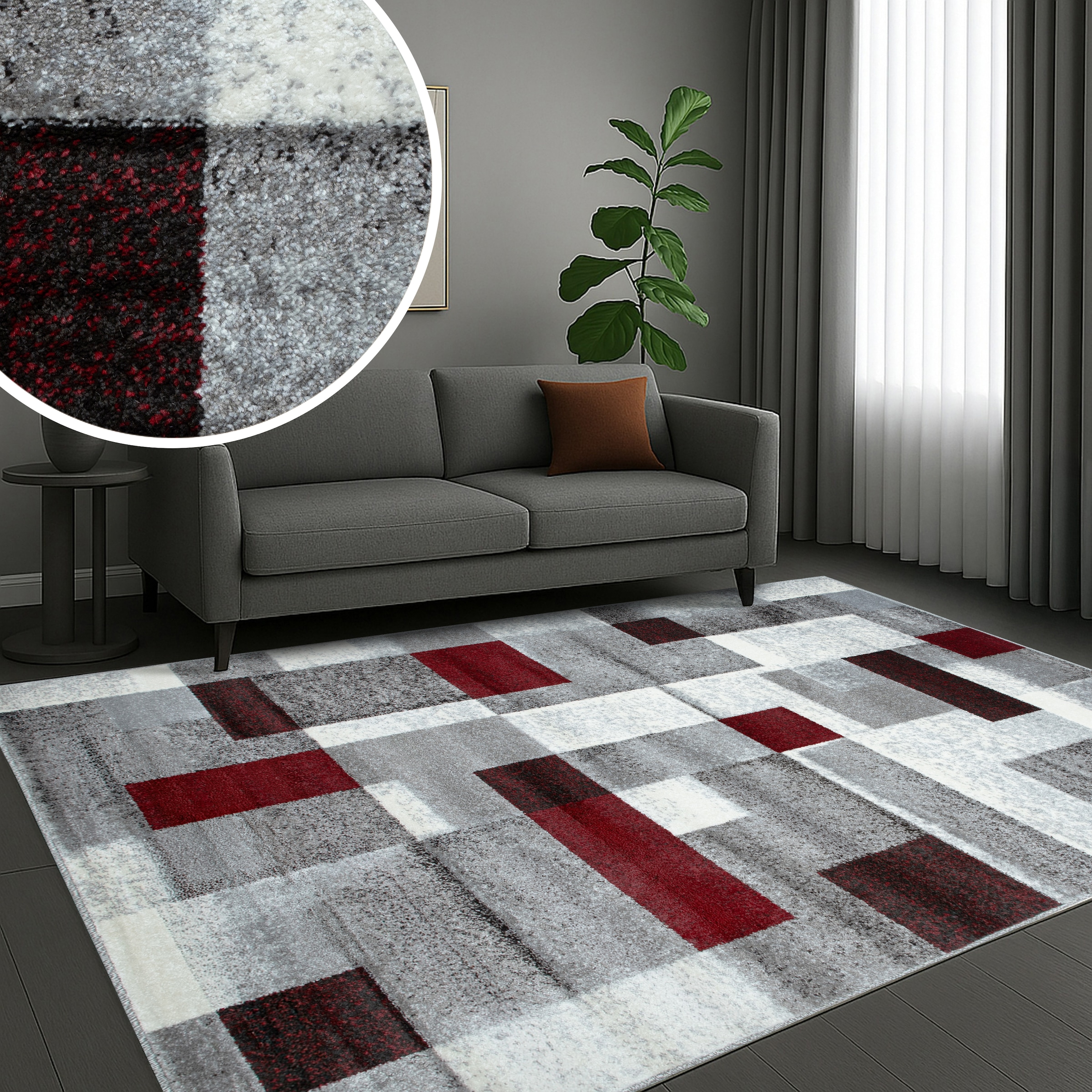 OTTO home Teppich »Corine« rechteckig 9 mm Höhe mit besonders weichem Flor, Kurzflor, modernes Karo-Design,