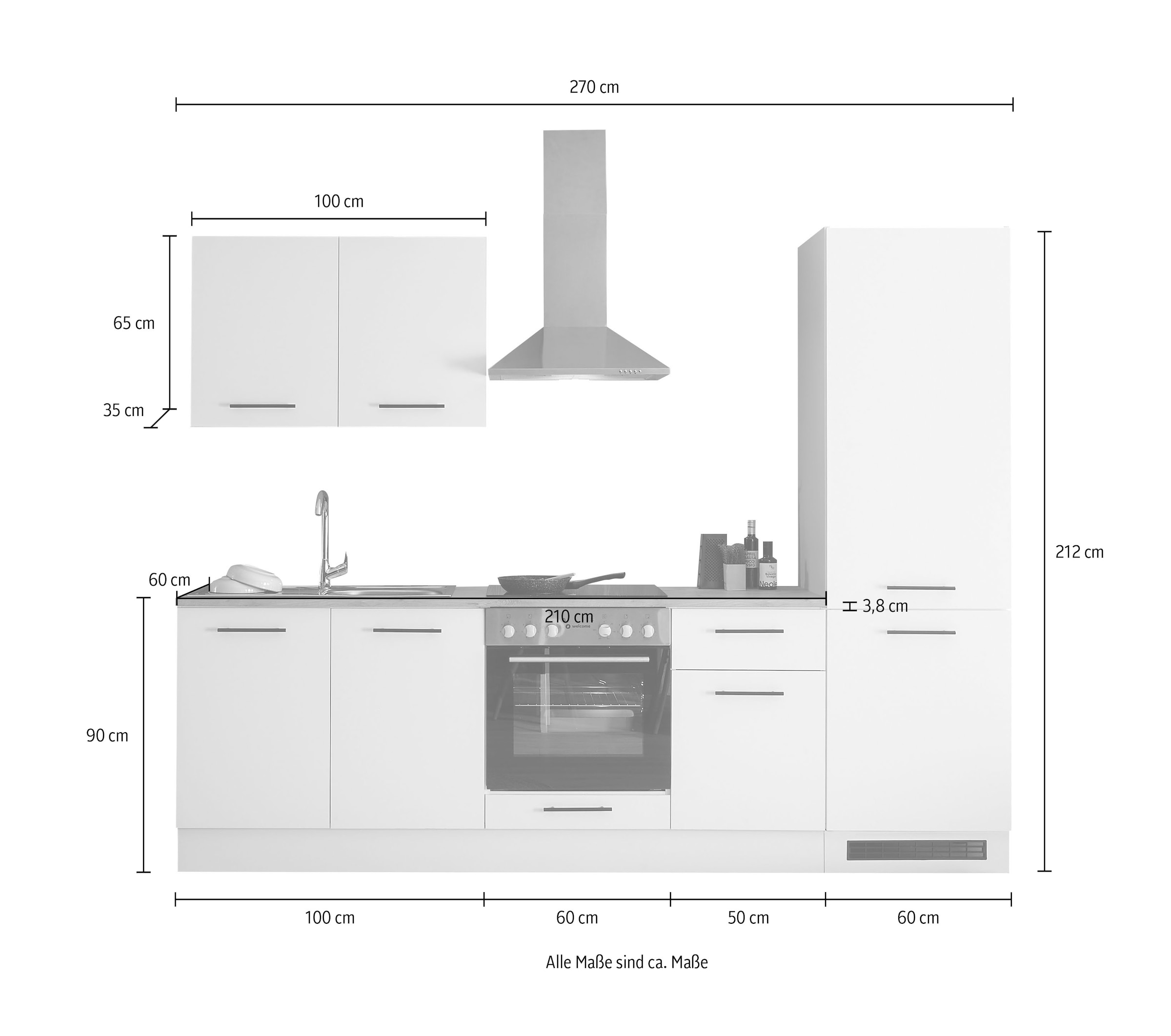 BASIC by Balculina Küchenzeile »Tirol B/H/T 270x212x60 cm« Breite 270 cm, wahlweise mit E-Geräten