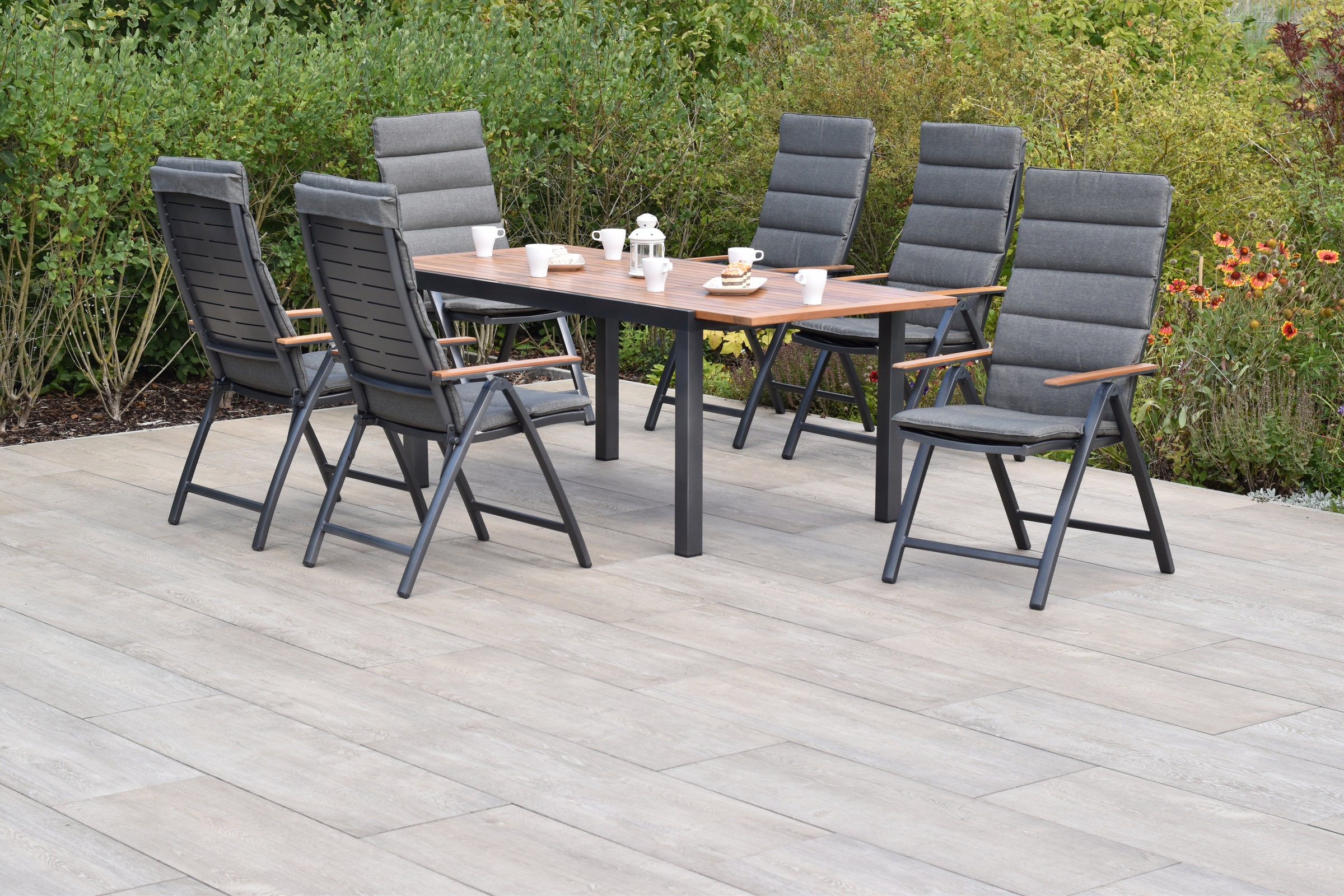 MERXX Garten-Essgruppe »»Tinos««, (Set, 13 tlg., Inkl. Auflagen, 5-fach verstellbare Rückenlehne), Ausziehtisch: LxB: 150-200 x 90 cm